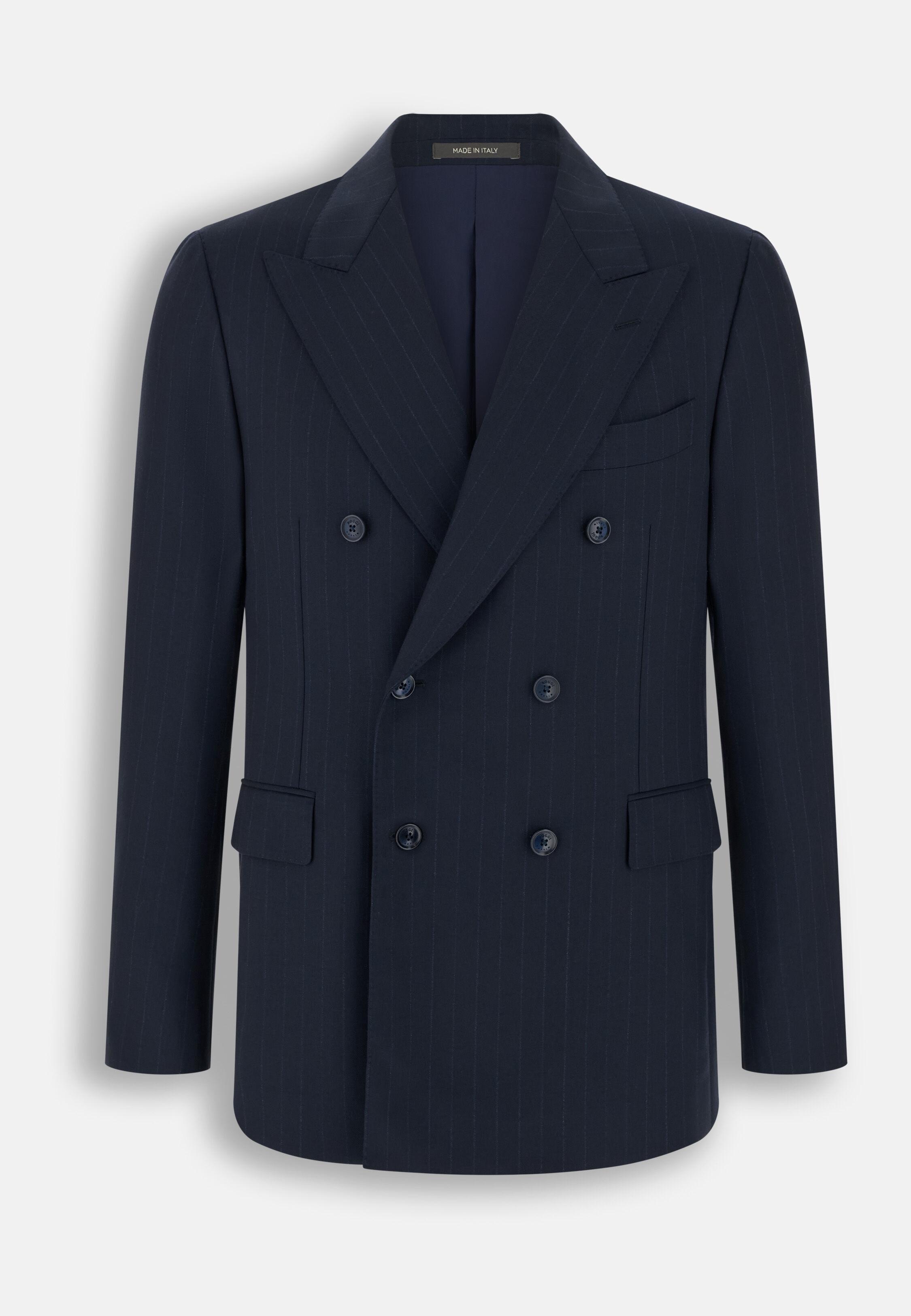 Suit Double-Breasted Herringbone Wool S130, Navy Blue, Navy blue, large image number 4