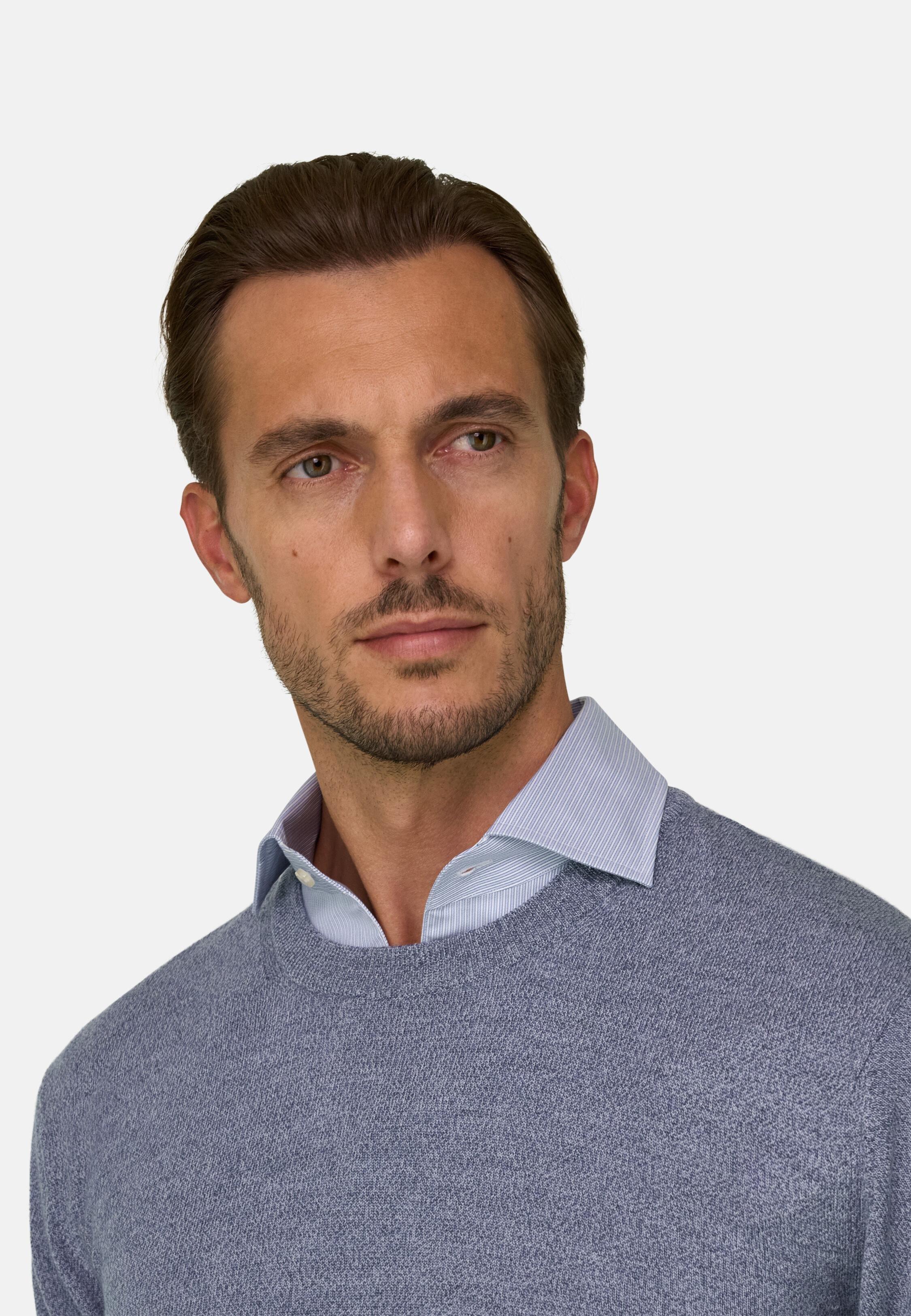 Crew Neck Jumper In Merino Wool Blue, Light Blue, large image number 1