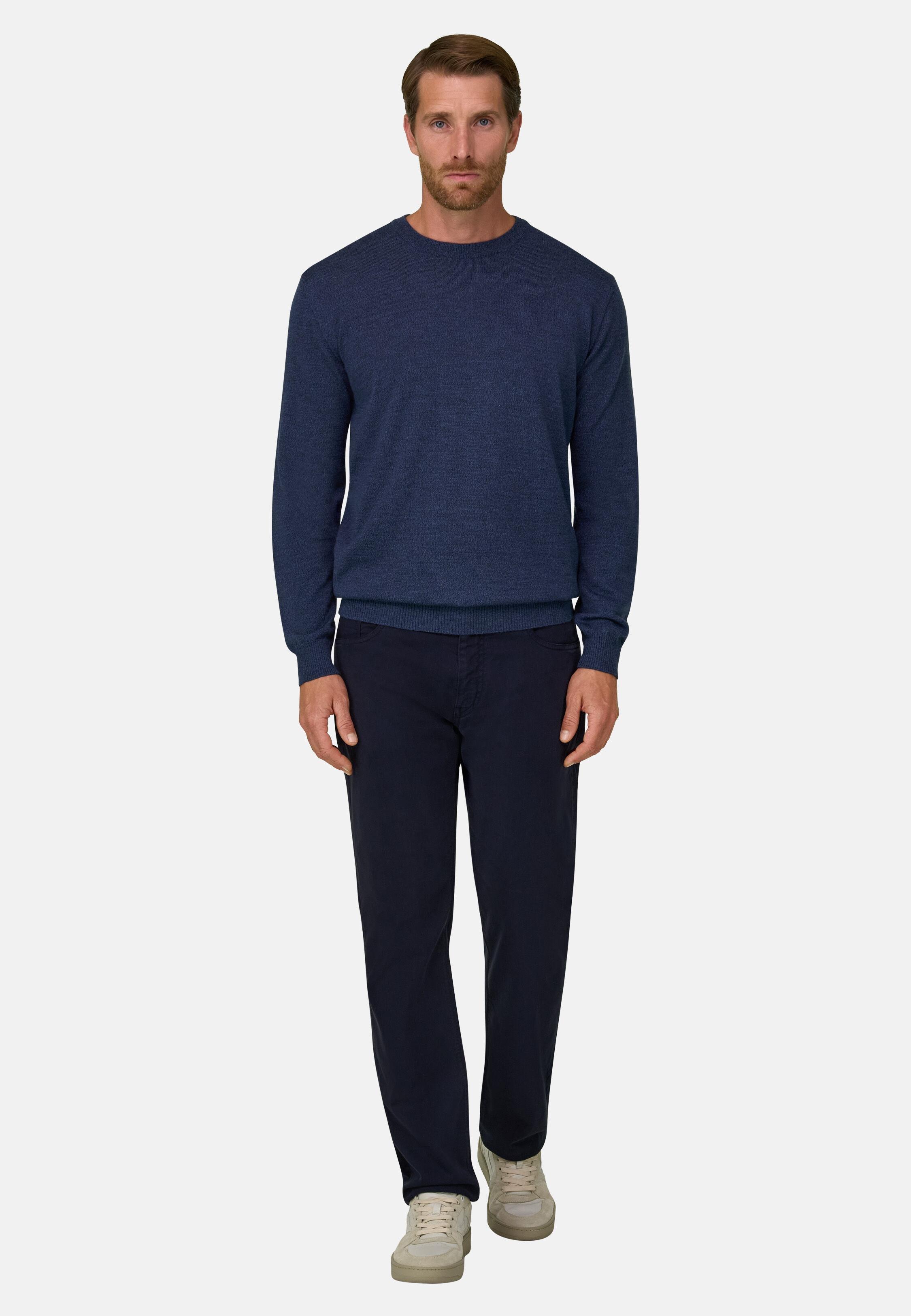 Crew Neck Jumper in Merino Wool Cashwool&reg; Moulin&eacute; Indigo, Indigo, medium