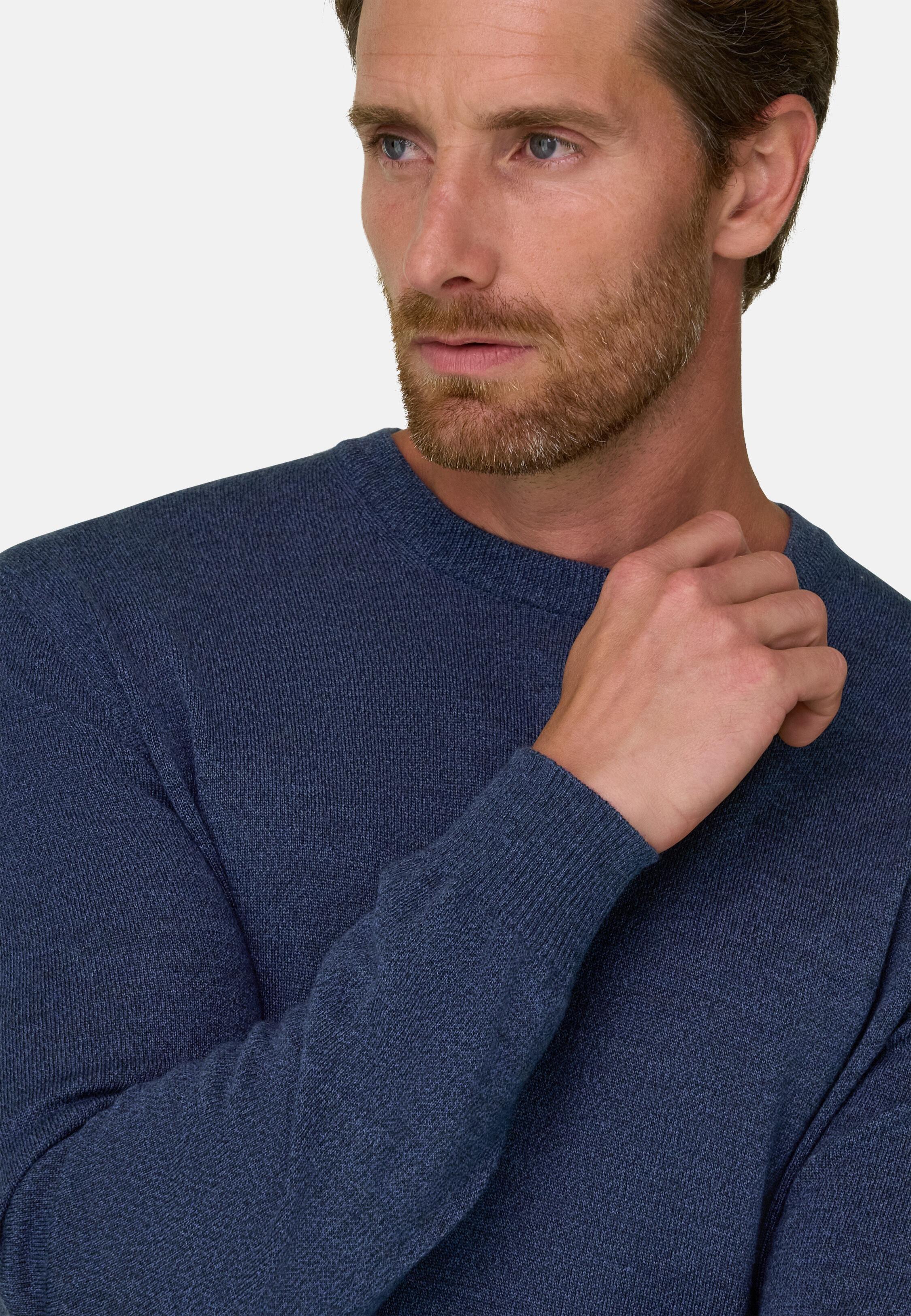 Crew Neck Jumper in Merino Wool Cashwool&reg; Moulin&eacute; Indigo, Indigo, medium