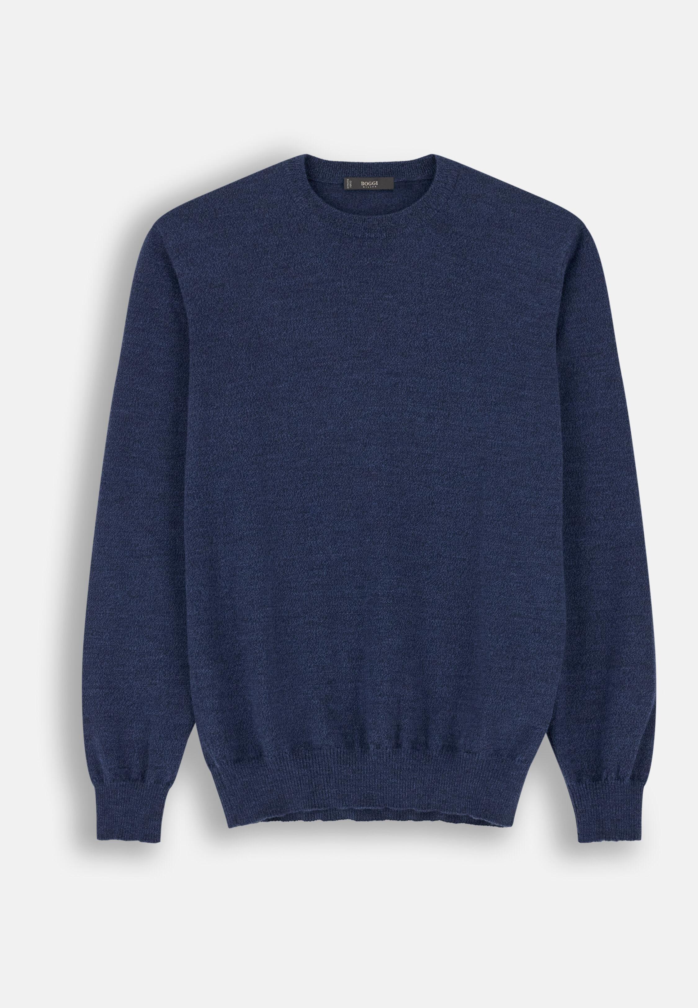 Crew Neck Jumper in Merino Wool Cashwool&reg; Moulin&eacute; Indigo, Indigo, medium