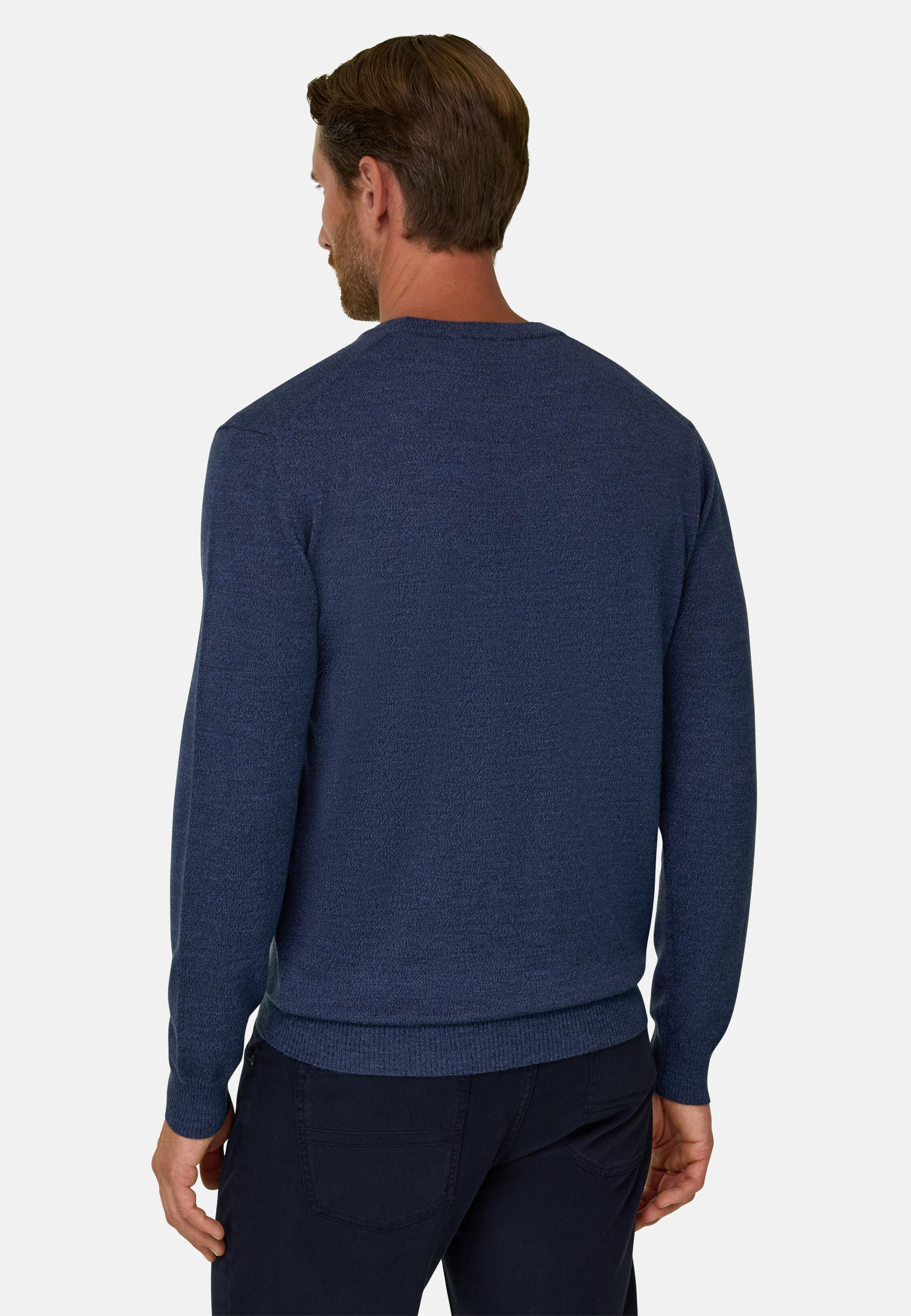 Crew Neck Jumper in Merino Wool Cashwool&reg; Moulin&eacute;, Indigo, Indigo, medium