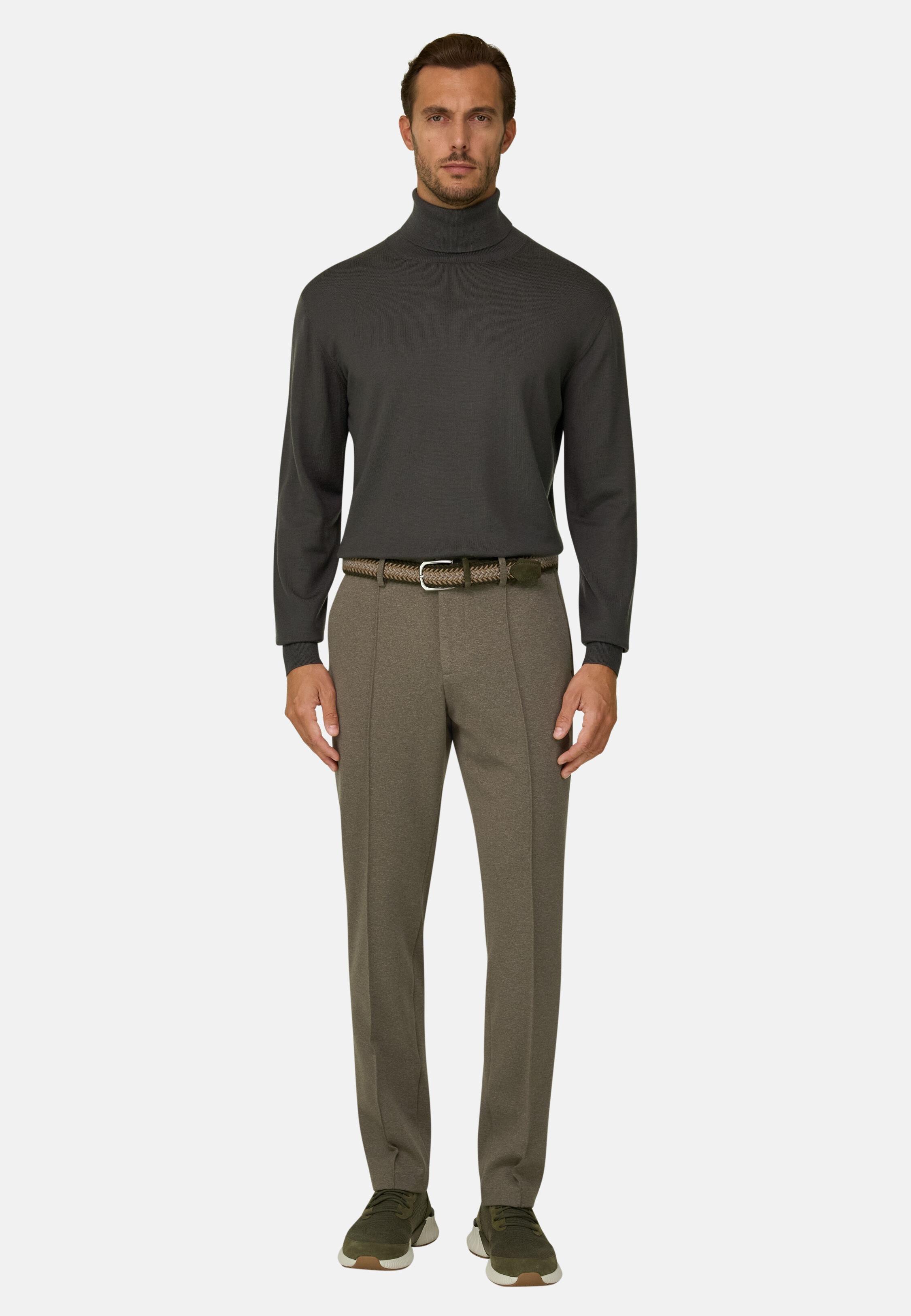 Trousers in Cotton Blend Jersey, Brown, Brown, medium