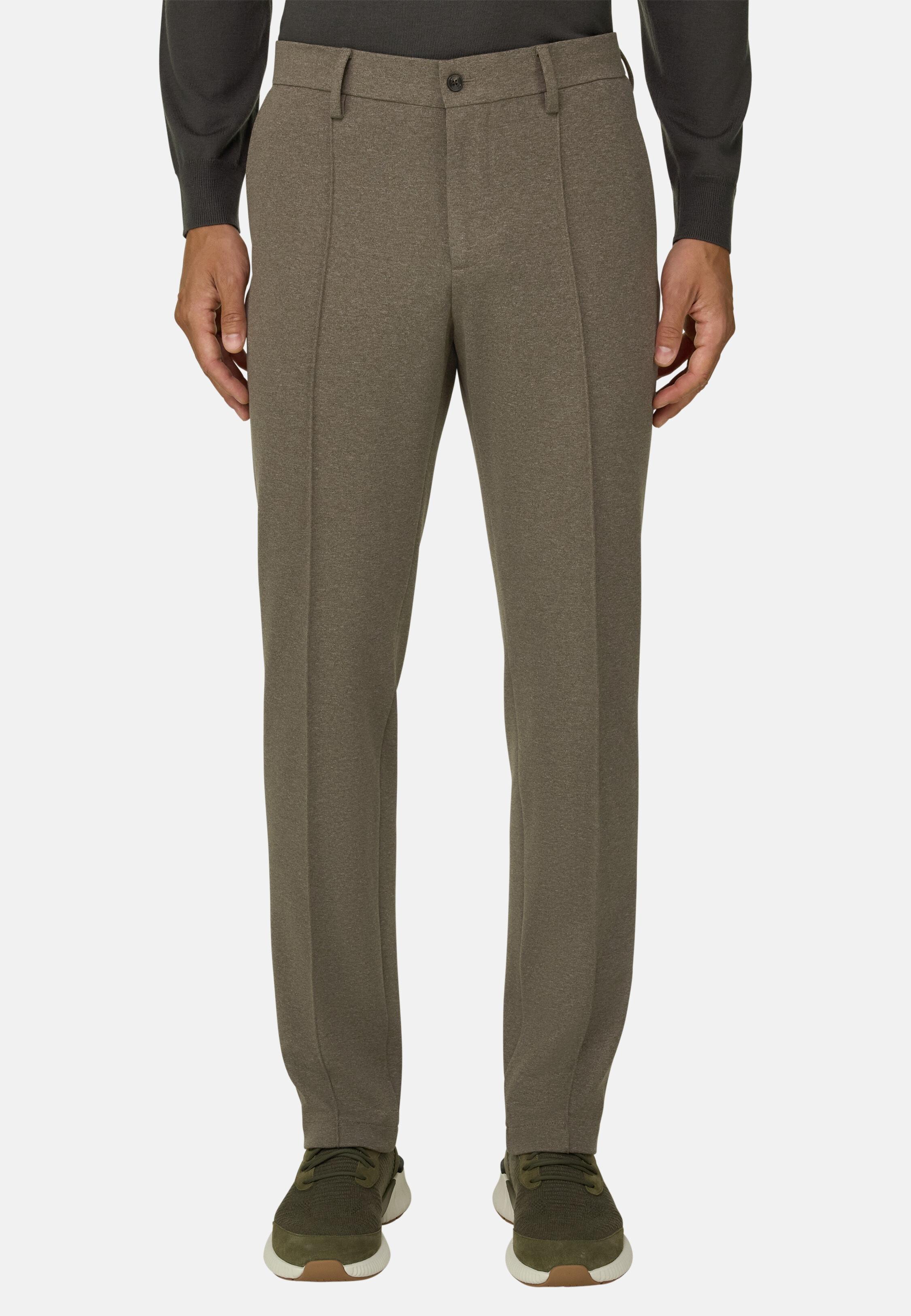 Trousers in Cotton Blend Jersey, Brown, Brown, medium