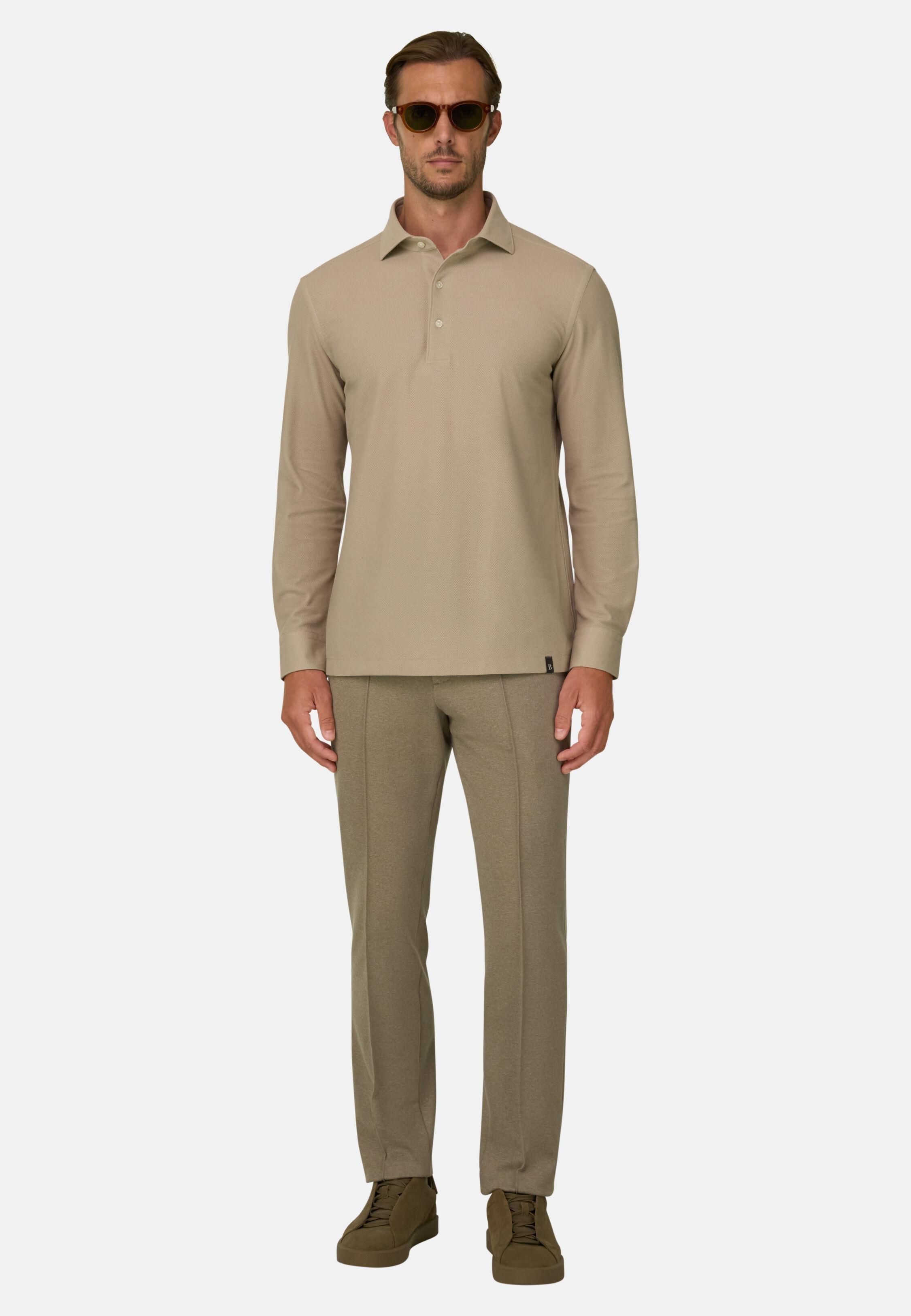 Trousers in Cotton Blend Jersey Taupe, Taupe, medium