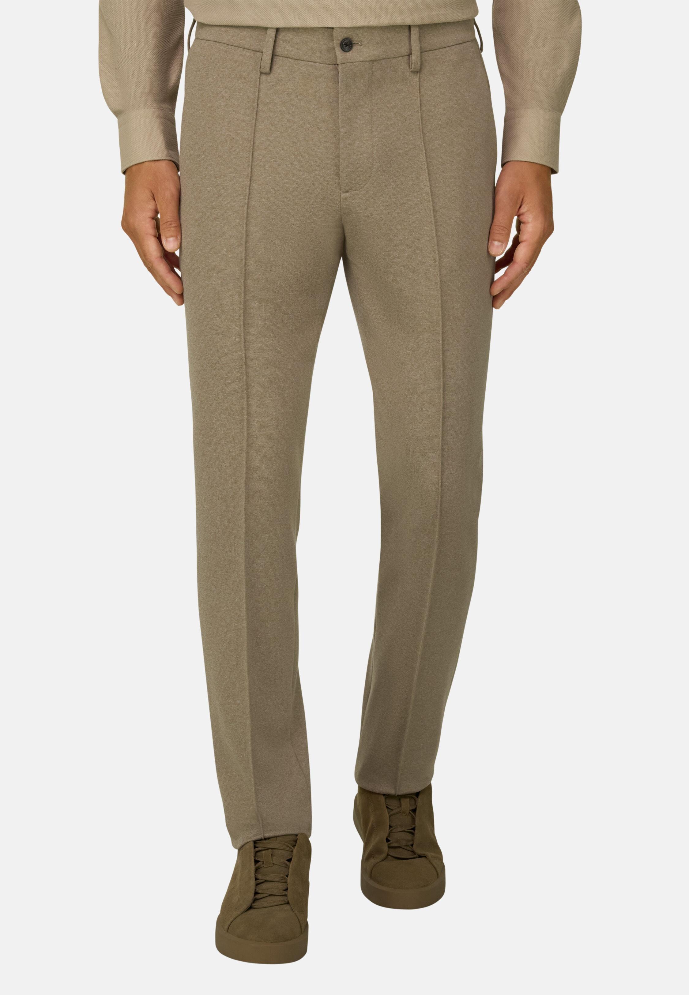 Trousers in Cotton Blend Jersey Taupe, Taupe, medium