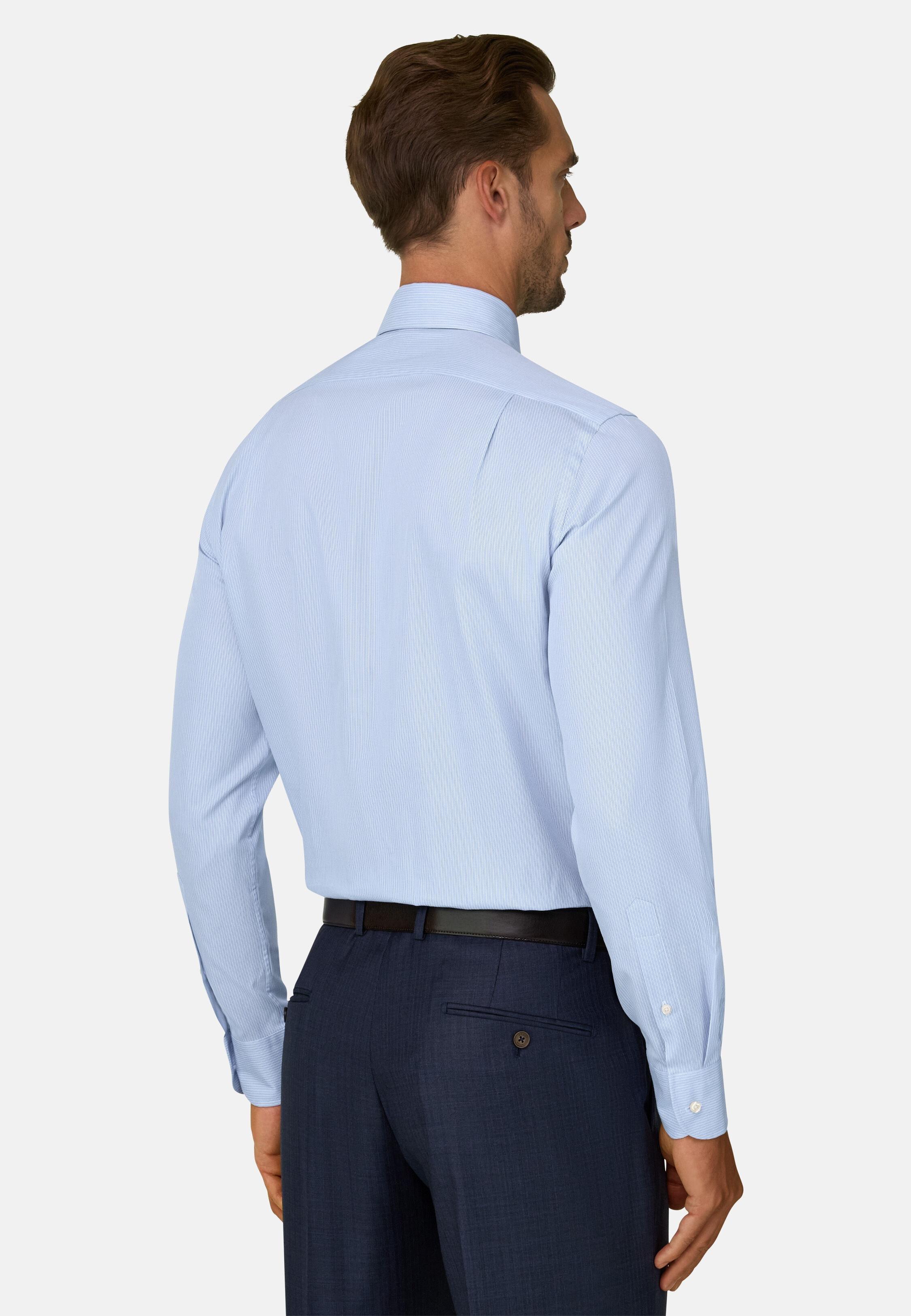 Shirt in Striped Cotton Regular Fit Light Blue, Light Blue, large image number 4