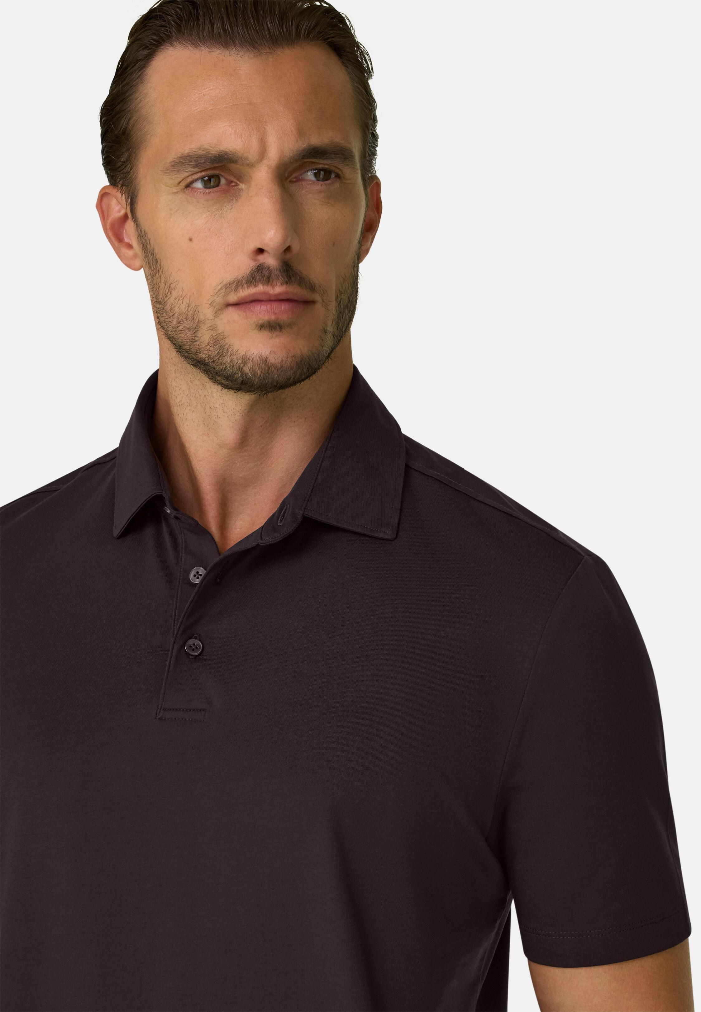 Polo in Stretch Supima Cotton Jersey, Dark Brown, Dark brown, large image number 1
