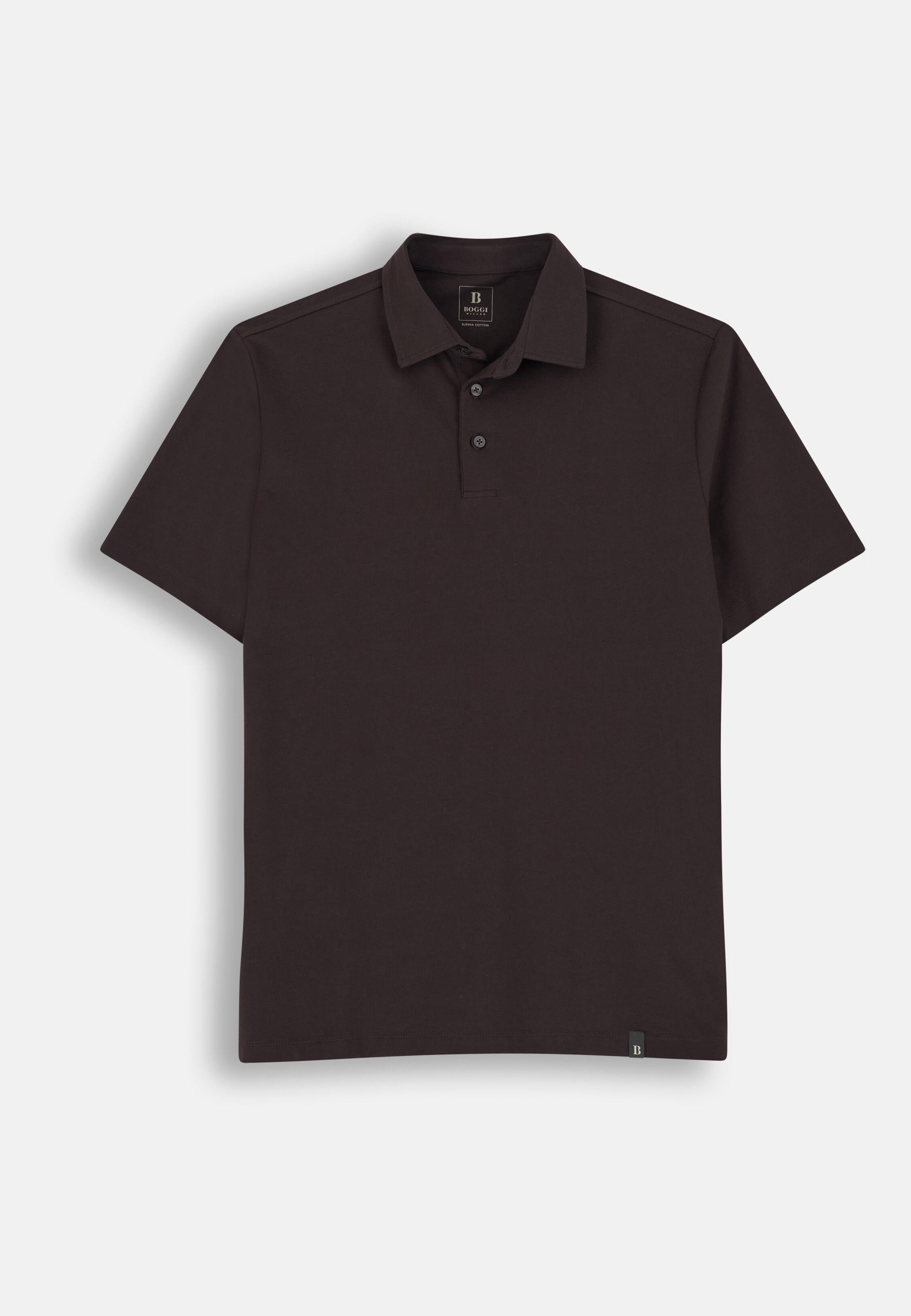 بولو من جيرسيه قطن سوبيما المطاطي بني داكن, Dark brown, medium