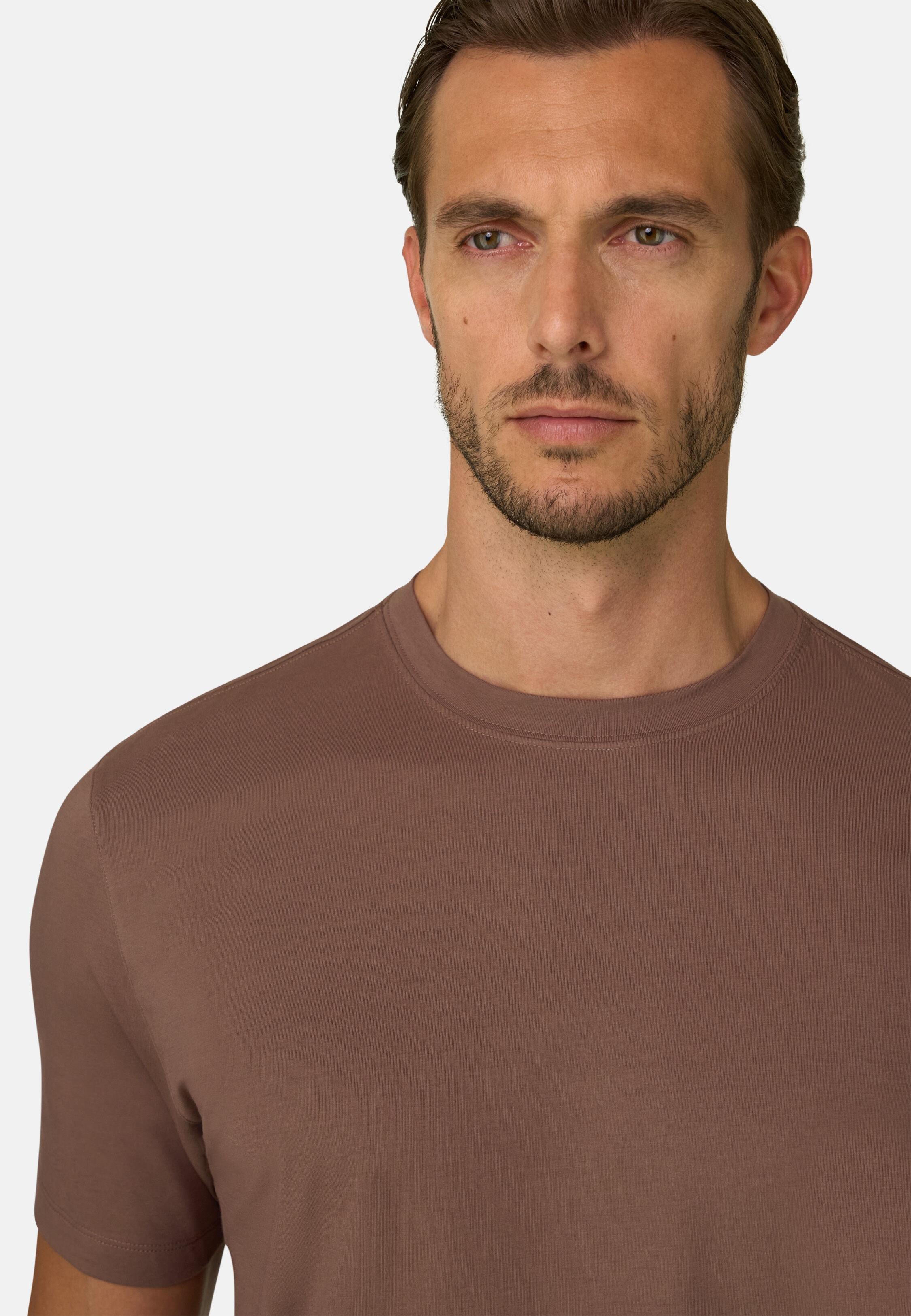 T-Shirt in Stretch Supima Cotton Jersey Brown, Brown, medium