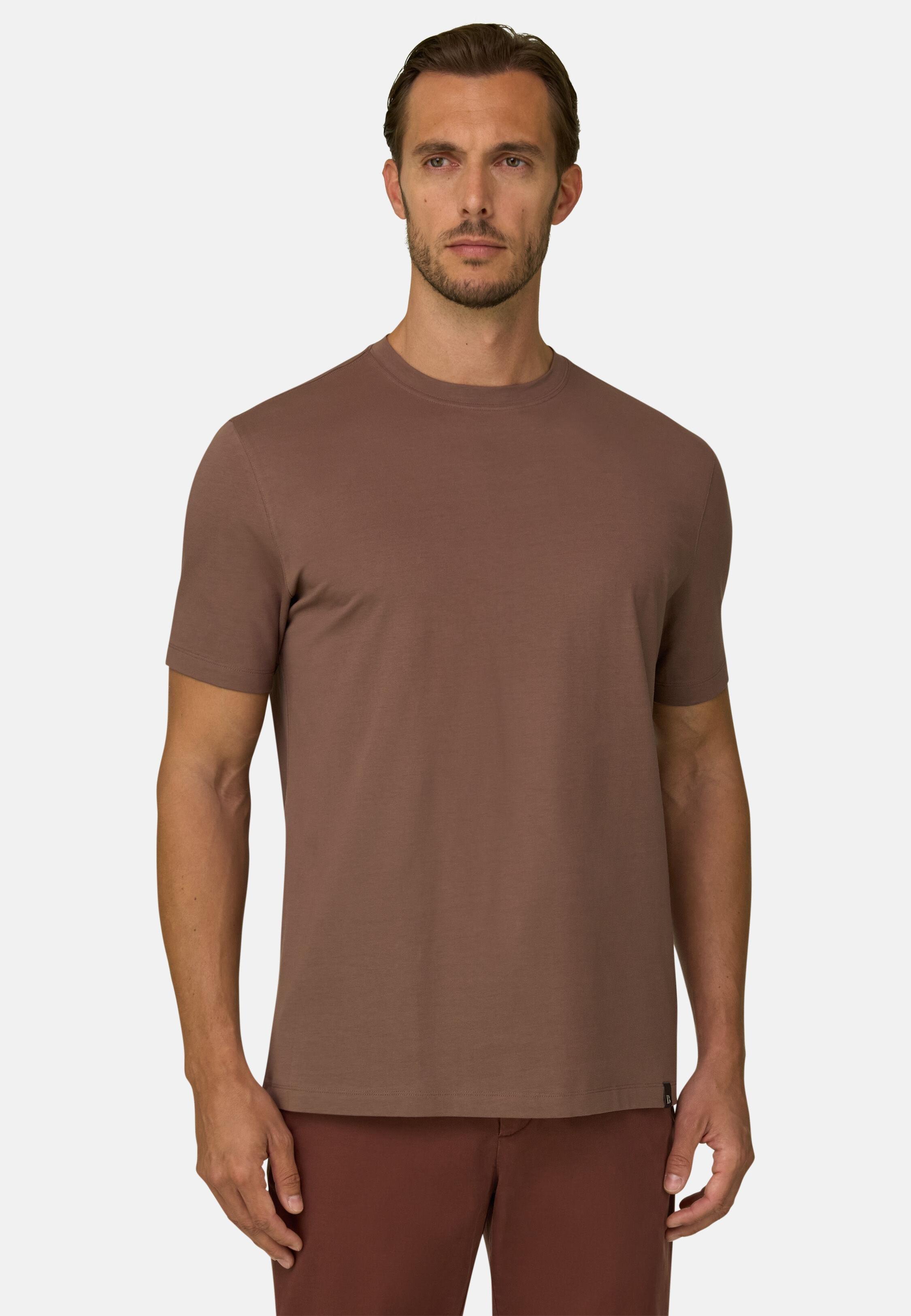 T-Shirt in Stretch Supima Cotton Jersey, Brown, Brown, large image number 1