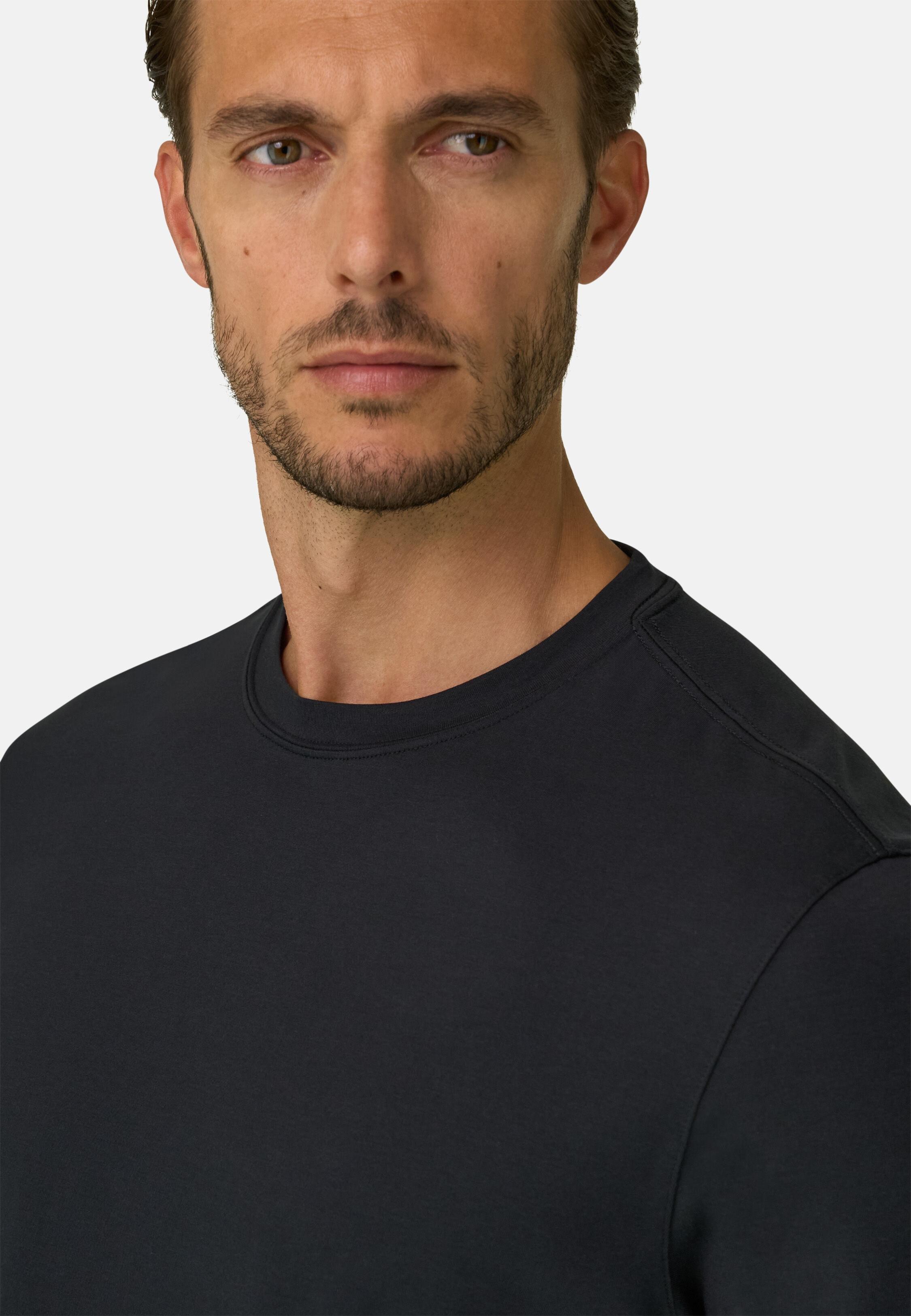 T-Shirt in Stretch Supima Cotton Jersey, Black, Black, large image number 2