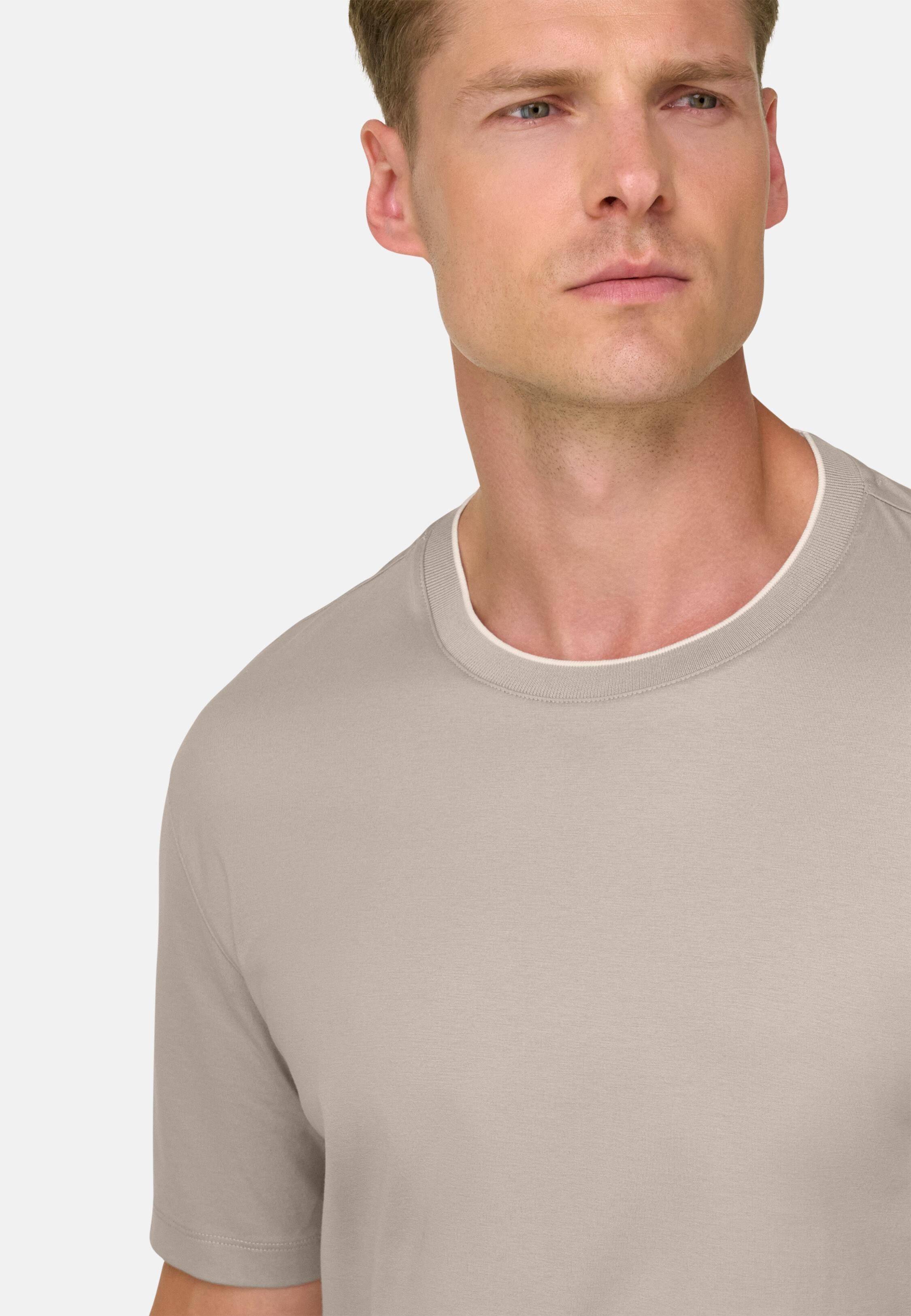 T-Shirt in Cotton and Silk Jersey, Beige, Beige, medium