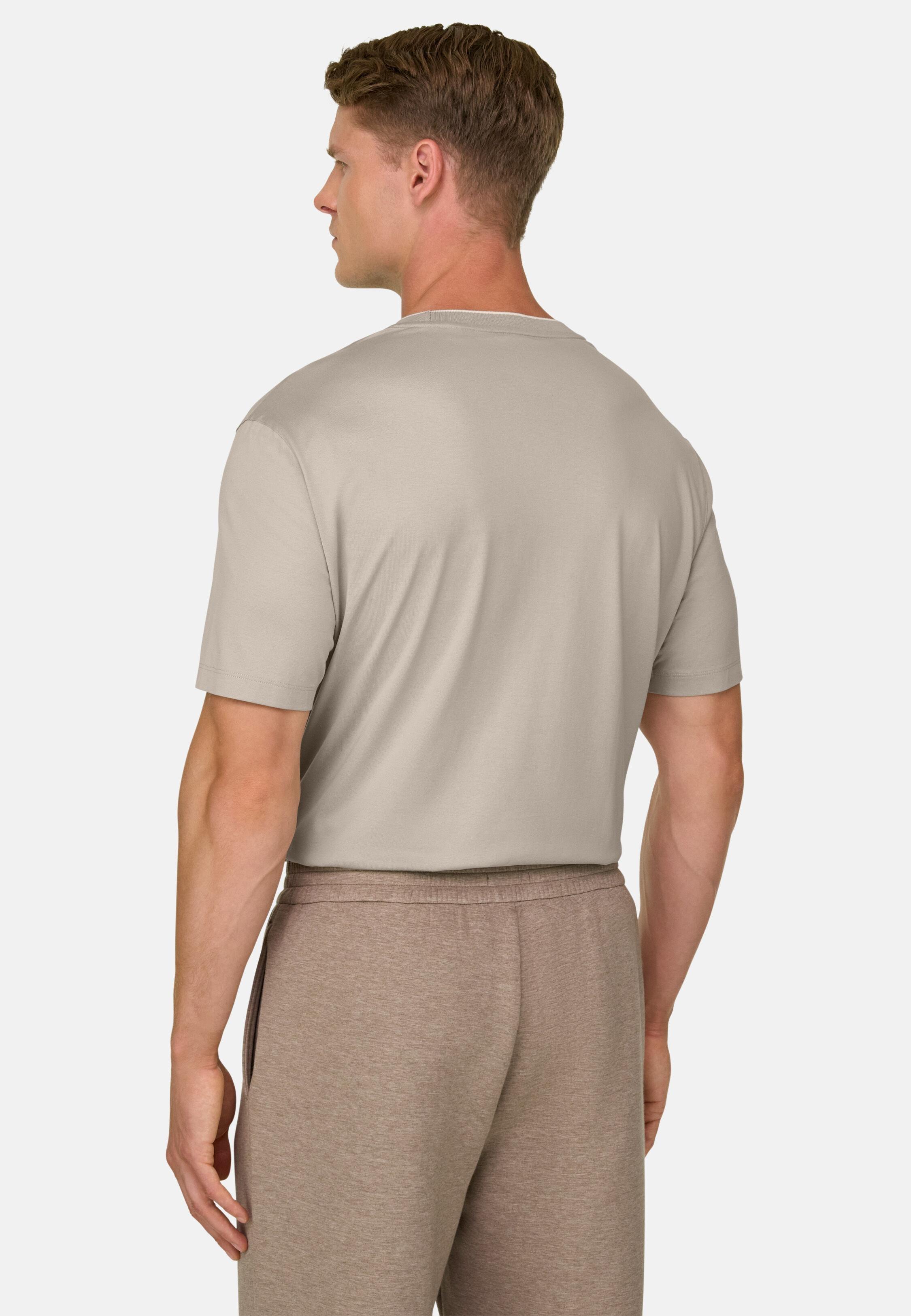 T-Shirt in Cotton and Silk Jersey, Beige, Beige, medium