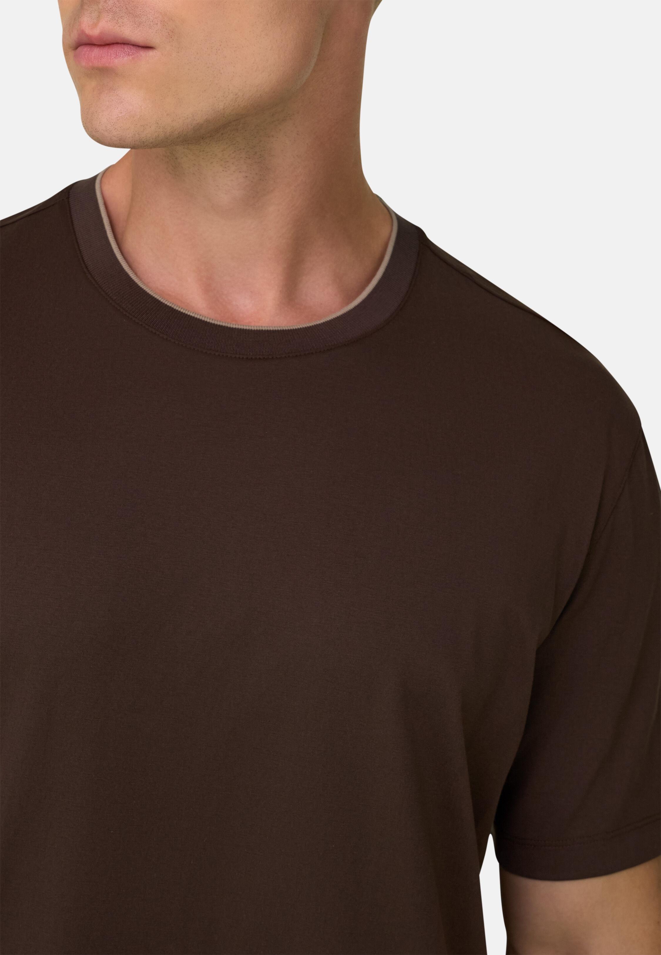 T-Shirt in Cotton and Silk Jersey, Dark Brown, Dark brown, medium