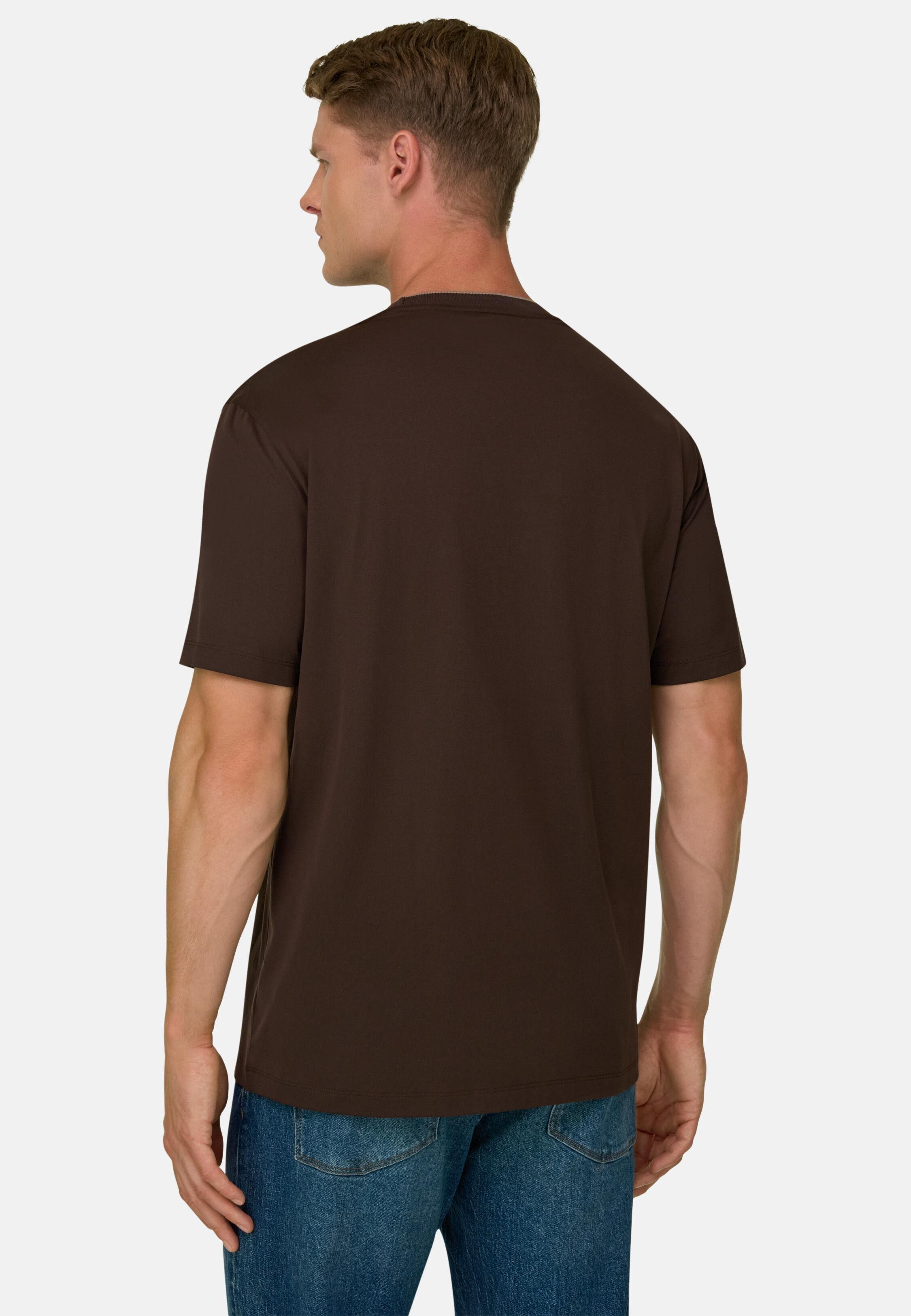 T-Shirt in Cotton and Silk Jersey, Dark Brown, Dark brown, large image number 3