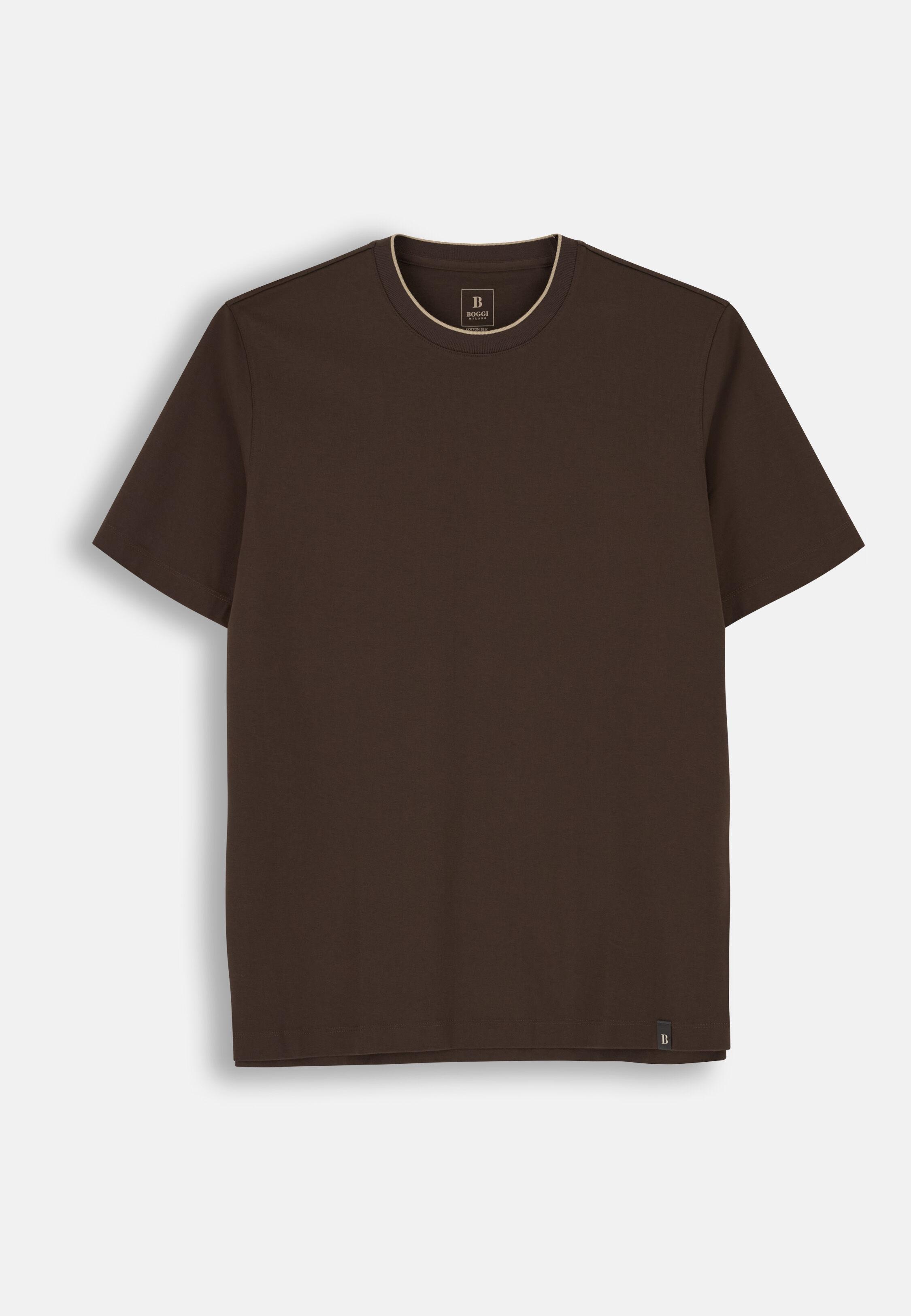 T-Shirt in Cotton and Silk Jersey, Dark Brown, Dark brown, large image number 4