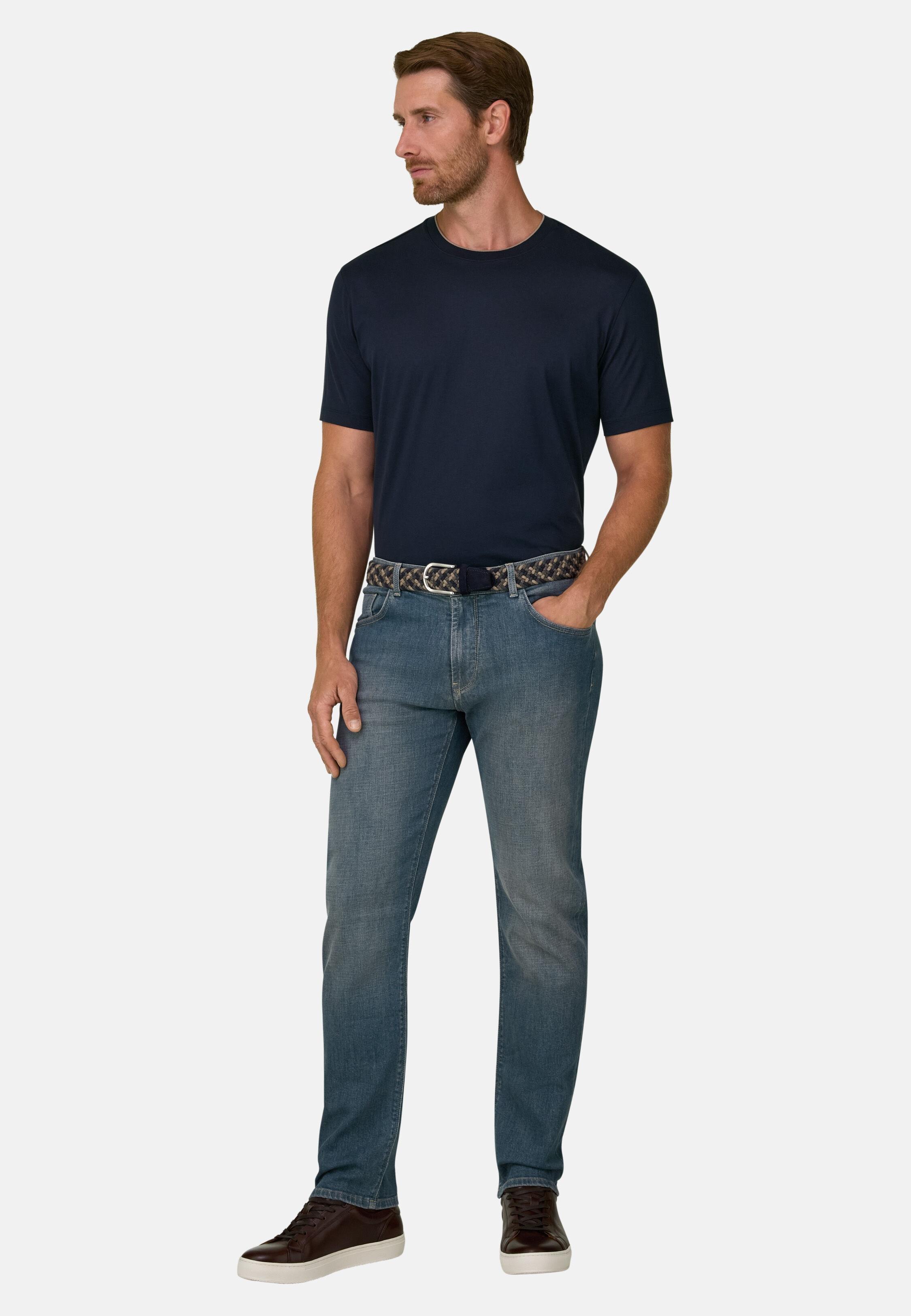 T-Shirt in Cotton and Silk Jersey, Navy Blue, Navy blue, large image number 0