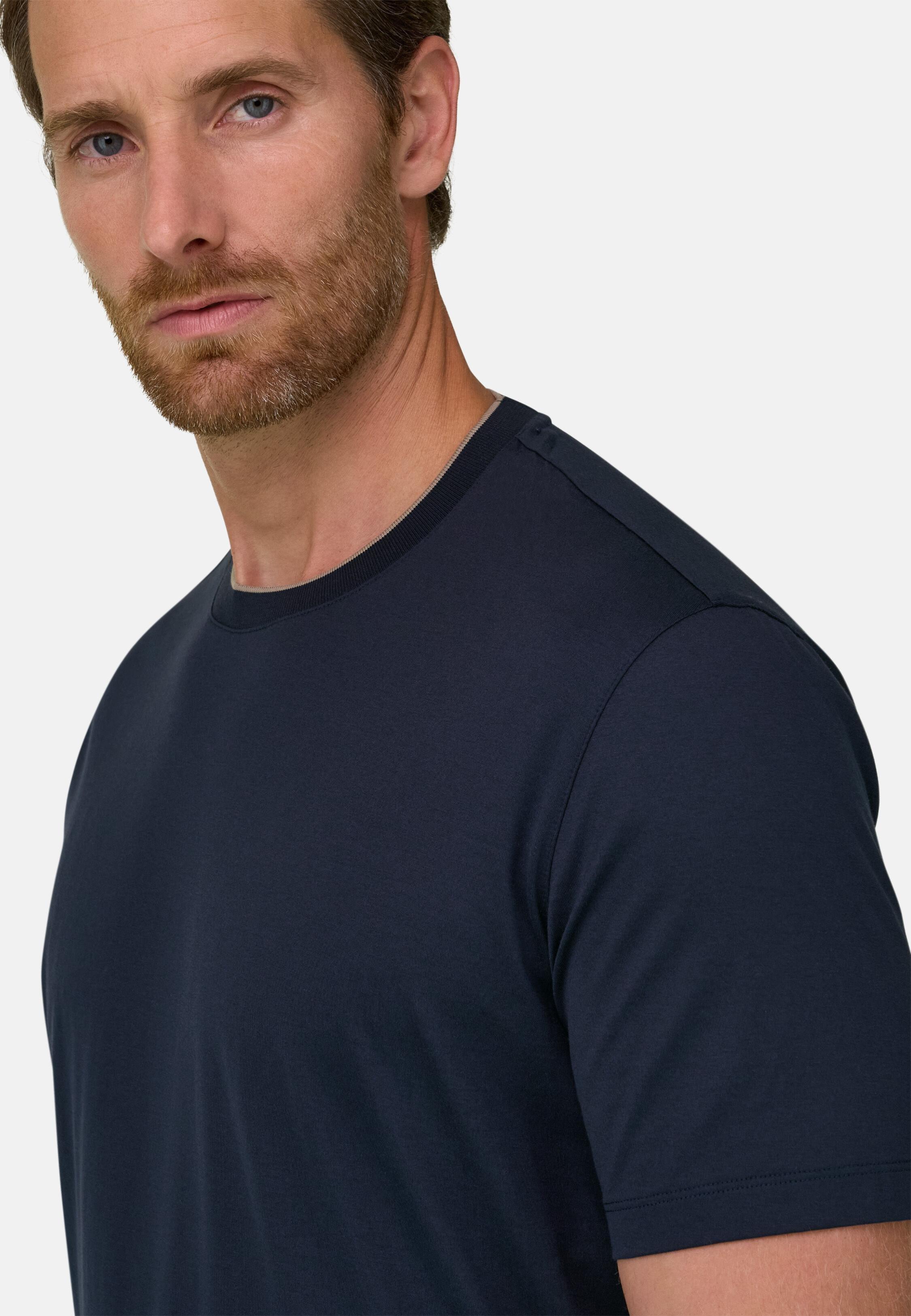 T-Shirt in Cotton and Silk Jersey, Navy Blue, Navy blue, large image number 1