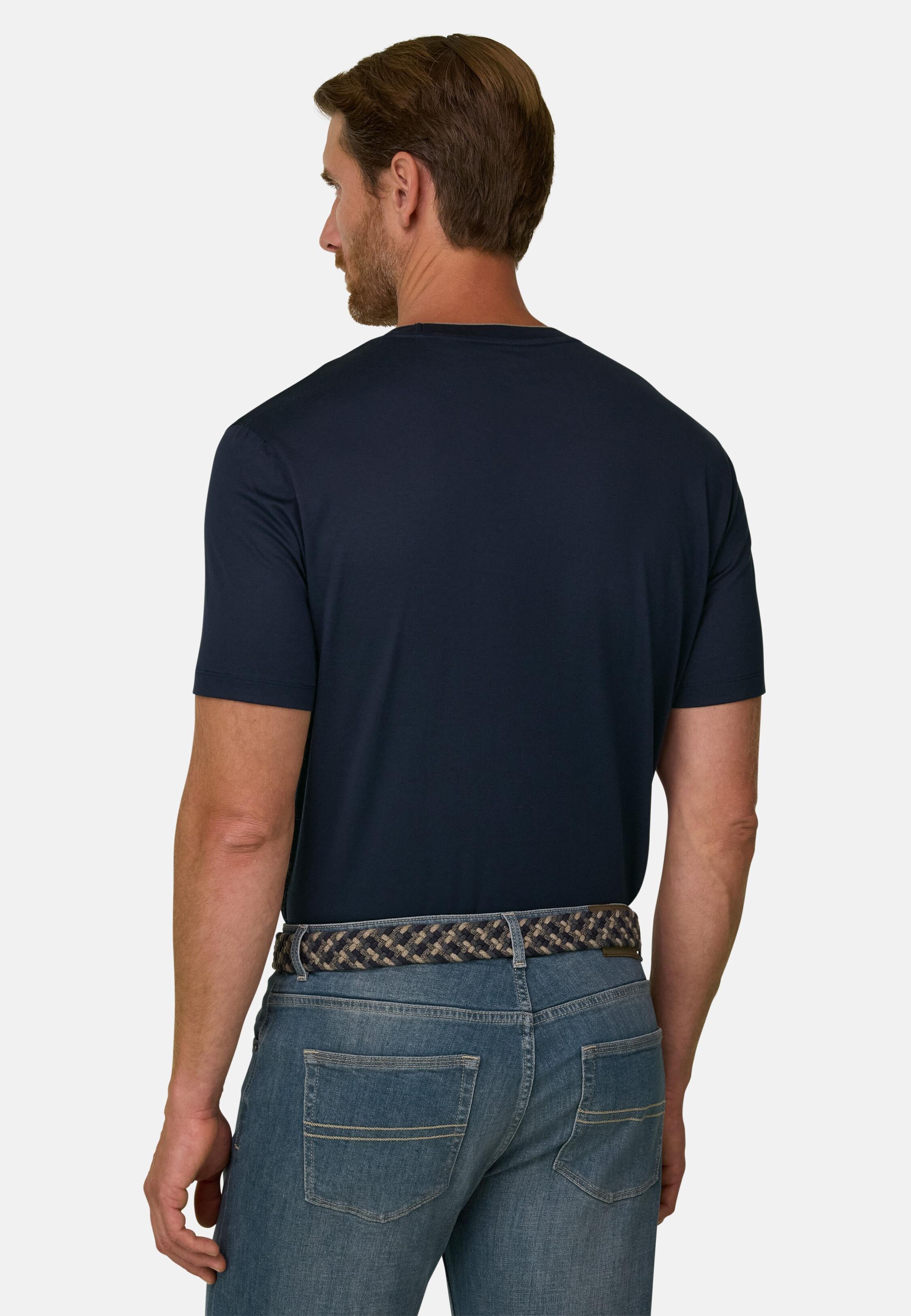 T-Shirt in Cotton and Silk Jersey, Navy Blue, Navy blue, large image number 2
