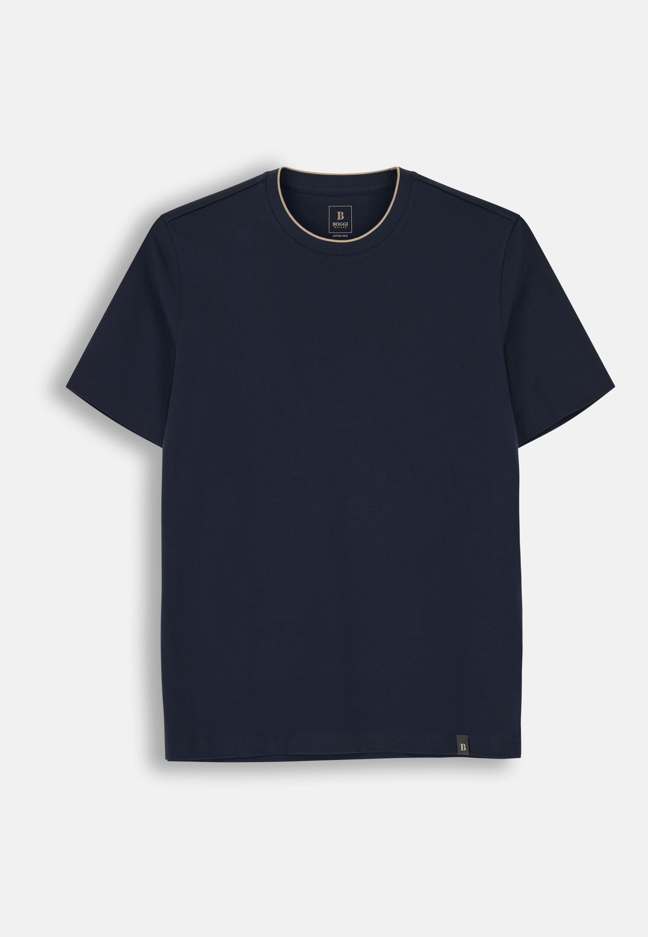 T-Shirt in Cotton and Silk Jersey, Navy Blue, Navy blue, large image number 3