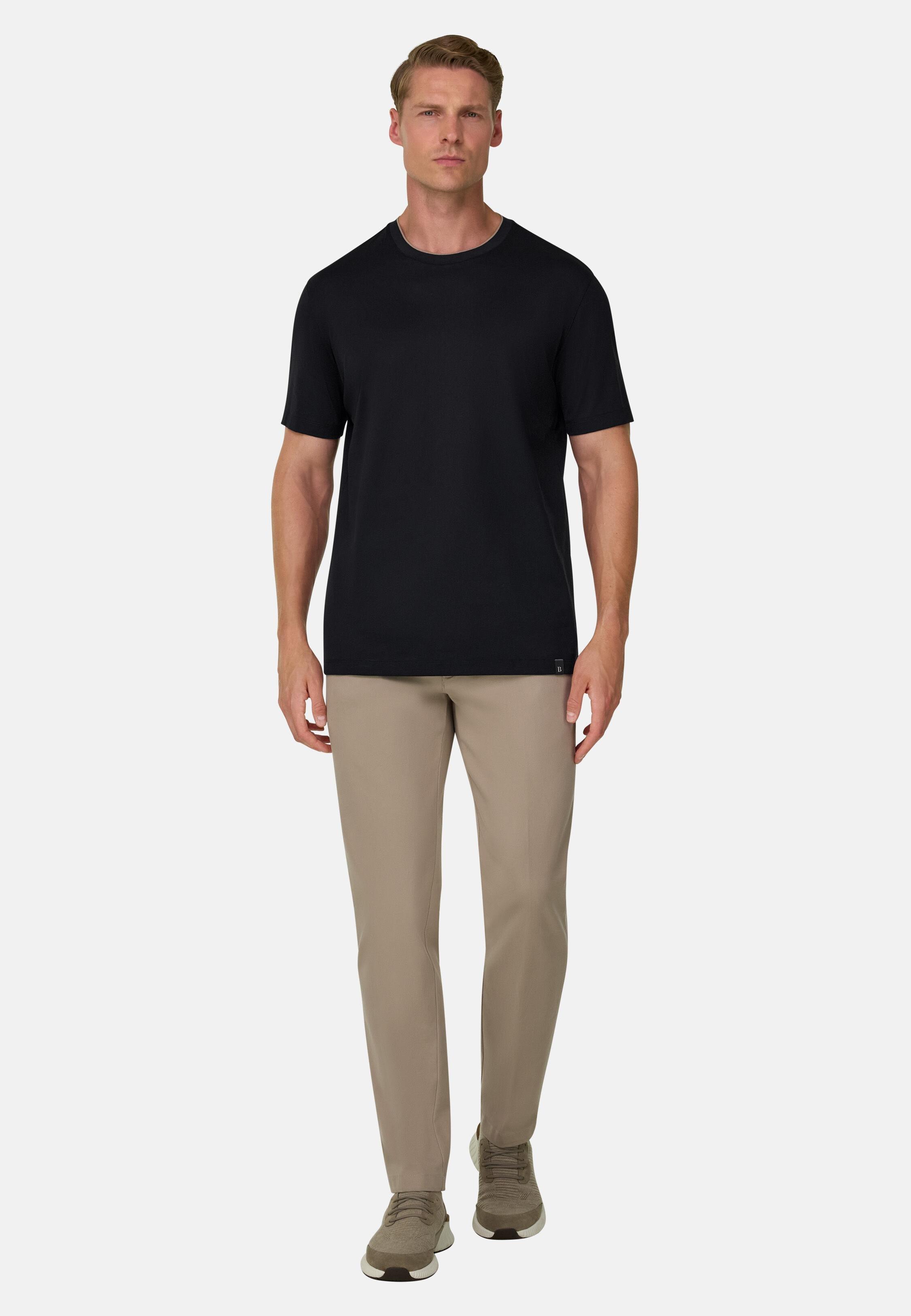 T-Shirt in Cotton and Silk Jersey Black, Black, medium