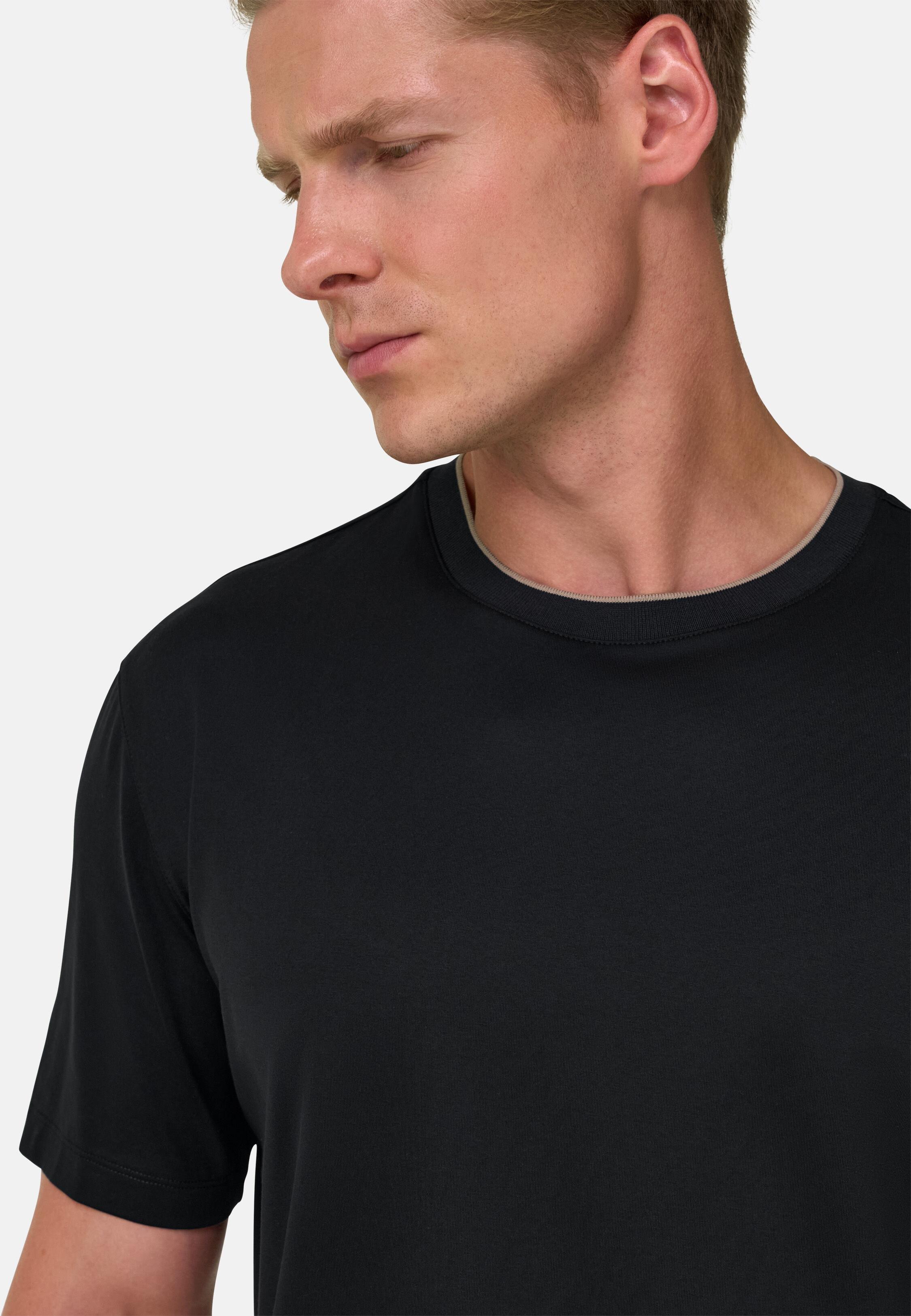 T-Shirt in Cotton and Silk Jersey Black, Black, medium