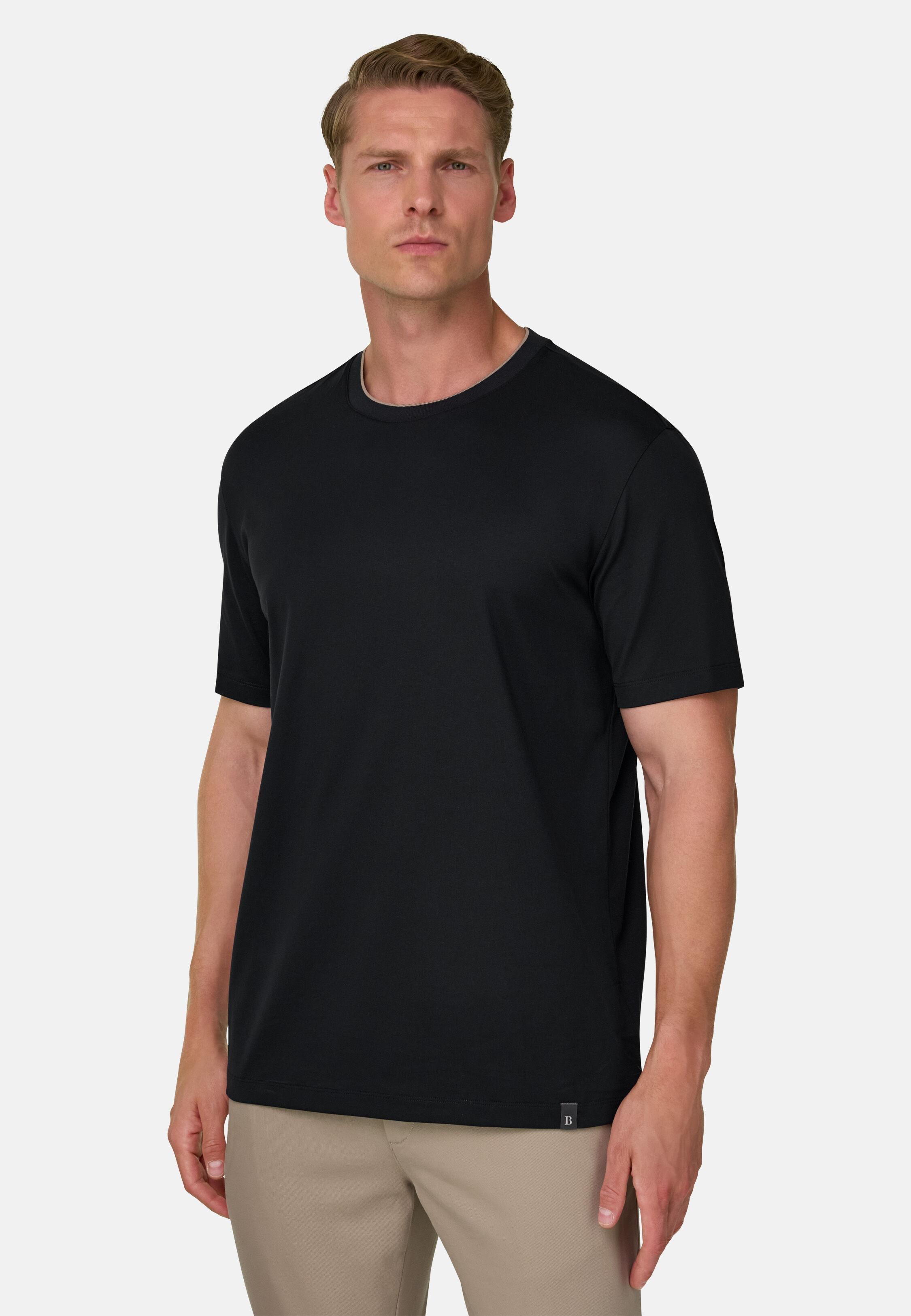 T-Shirt in Cotton and Silk Jersey, Black, Black, large image number 1