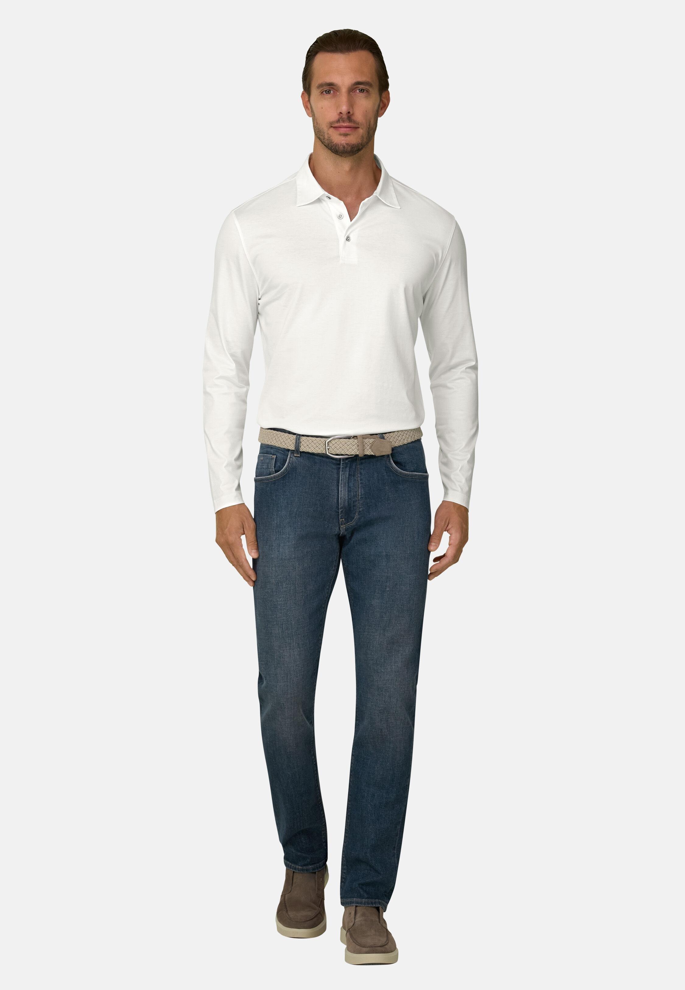 Polo in Cotton and Silk Jersey White, White, medium