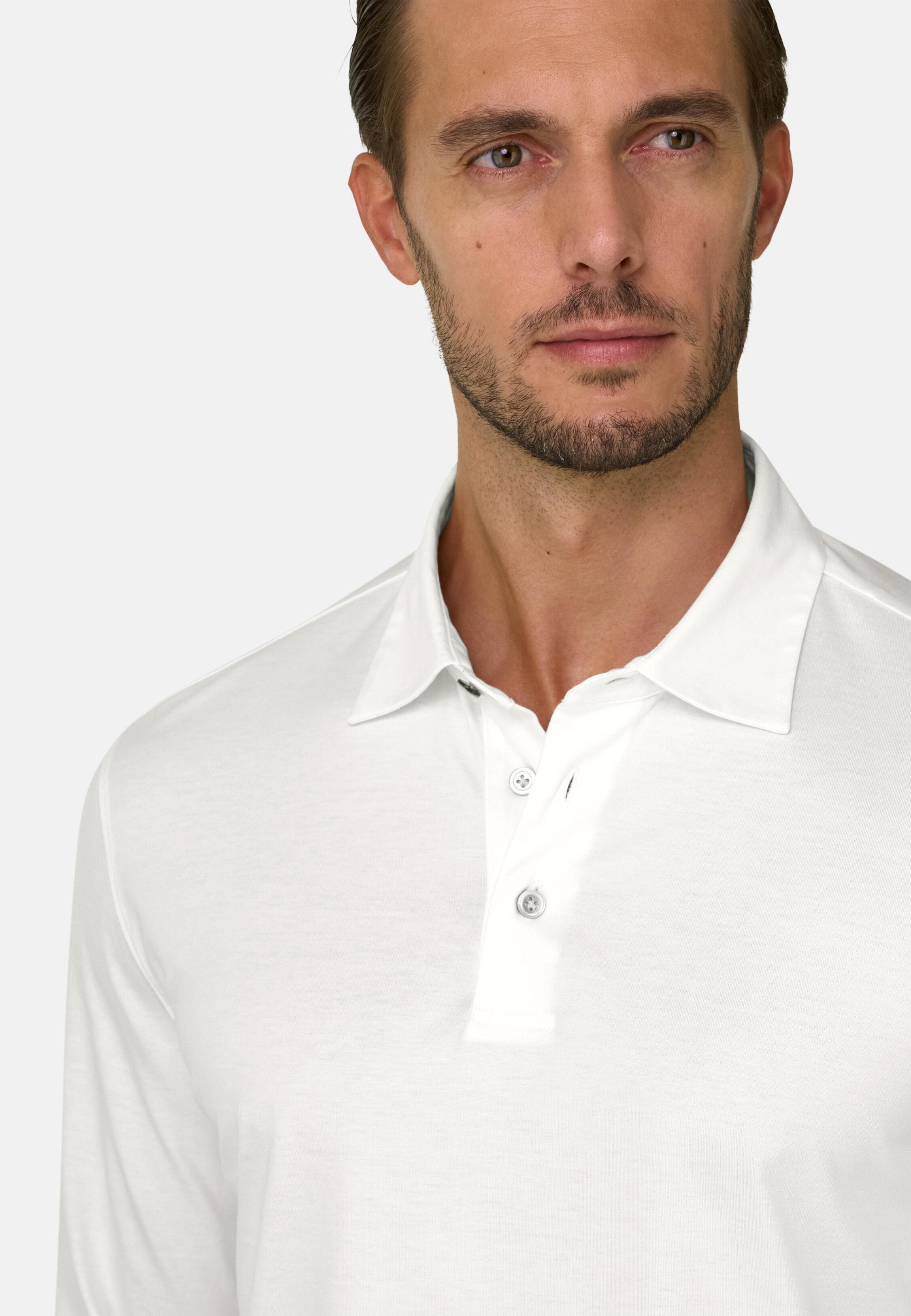 Polo in Cotton and Silk Jersey White, White, medium
