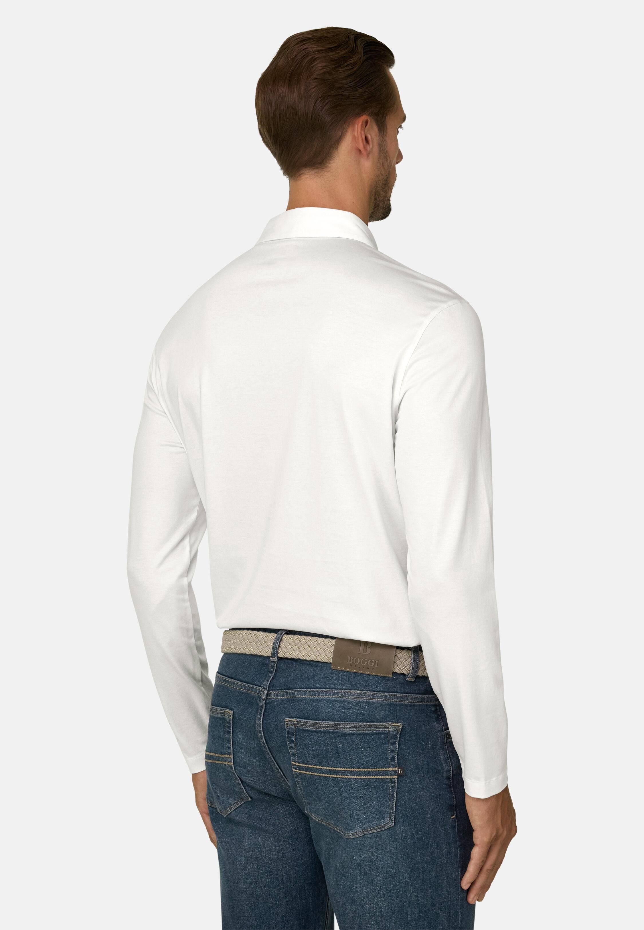 Polo in Cotton and Silk Jersey White, White, large image number 2