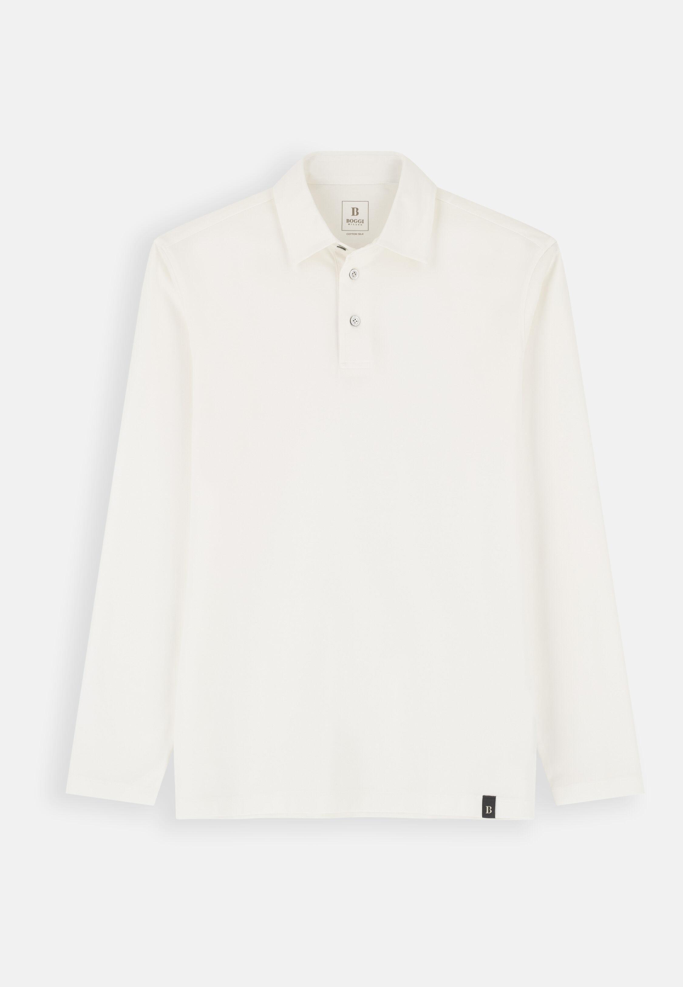 Polo in Cotton and Silk Jersey White, White, large image number 3