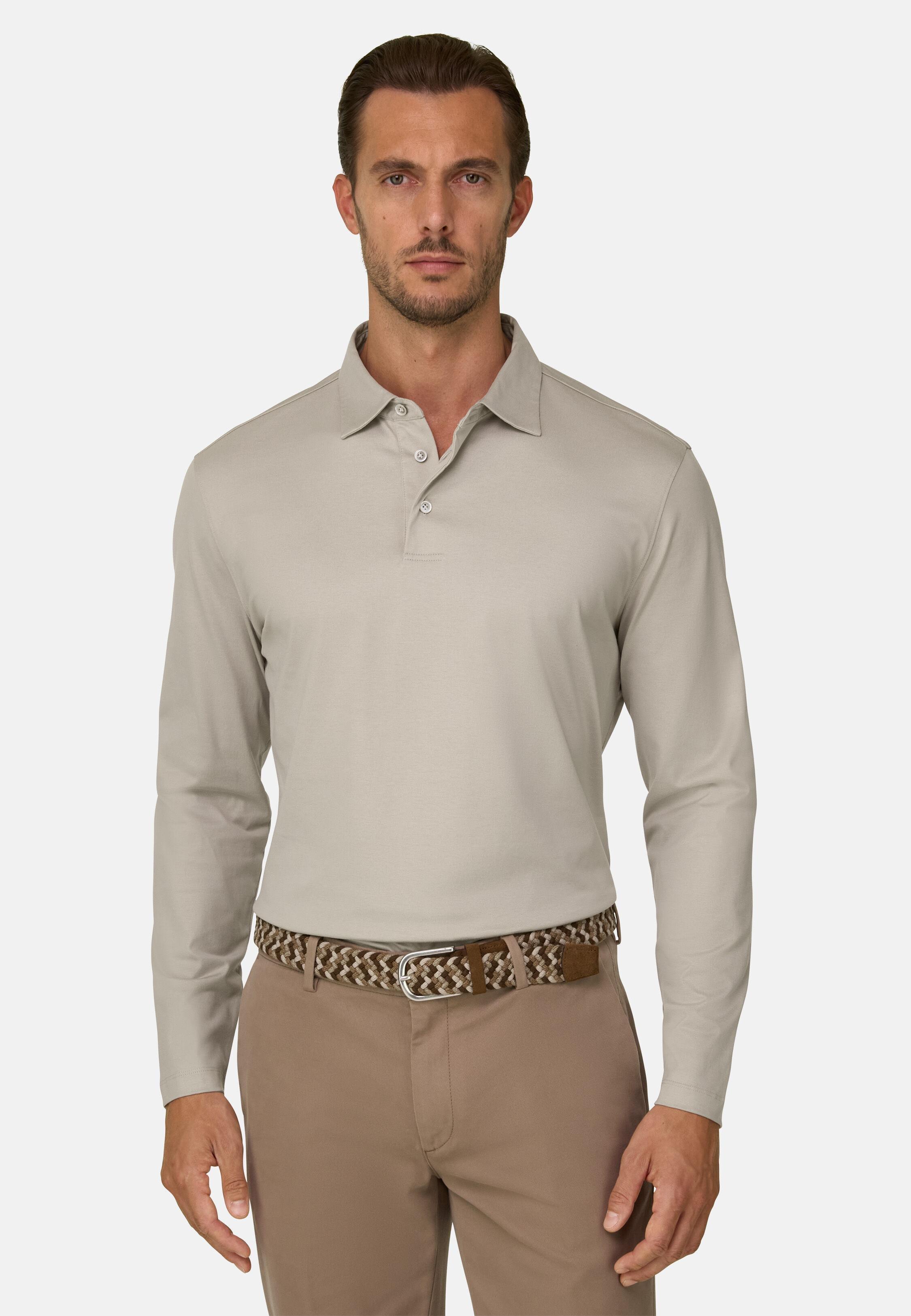 بولو من جيرسيه القطن والحرير بيج, Beige, large image number 1