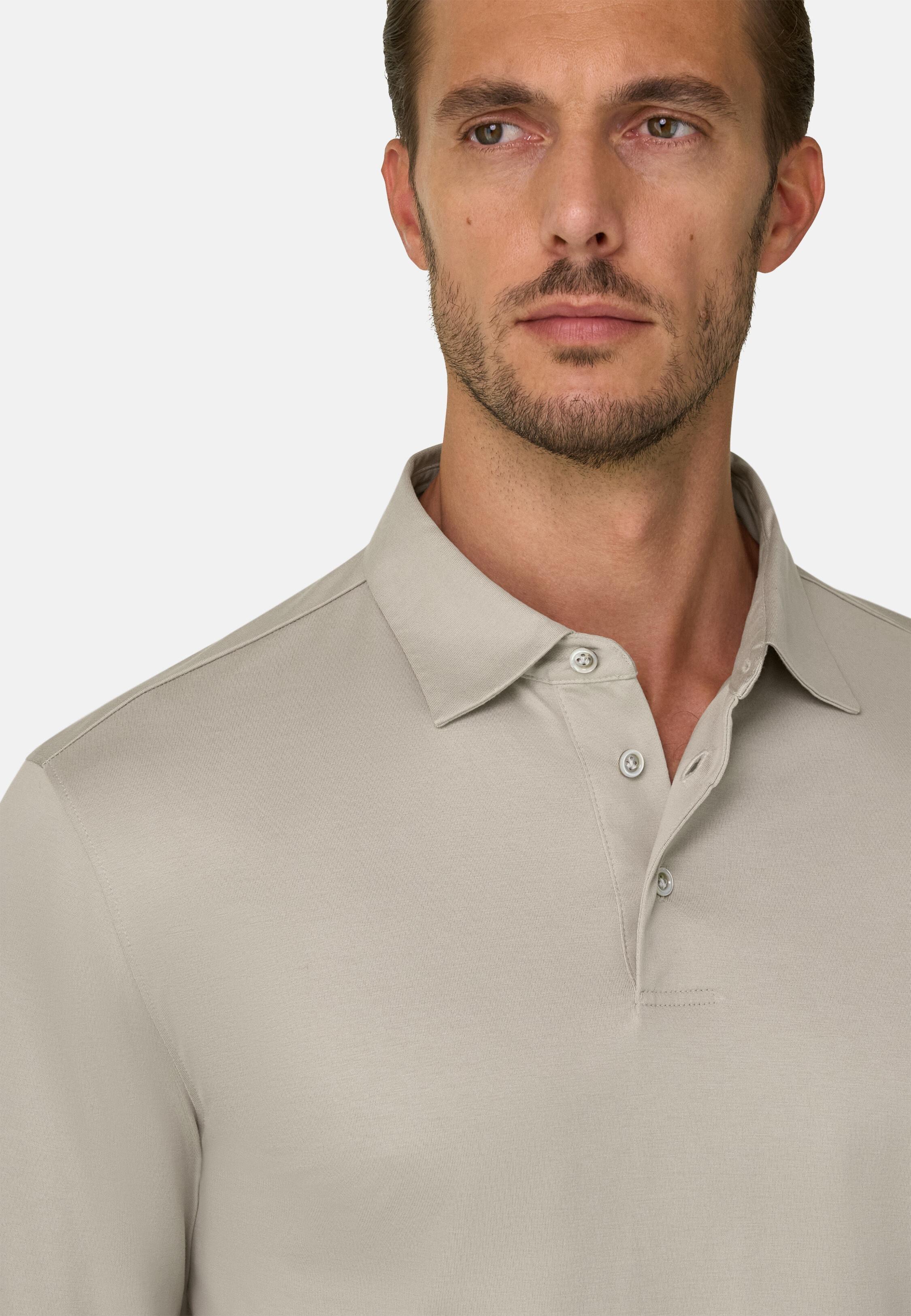 بولو من جيرسيه القطن والحرير بيج, Beige, large image number 2