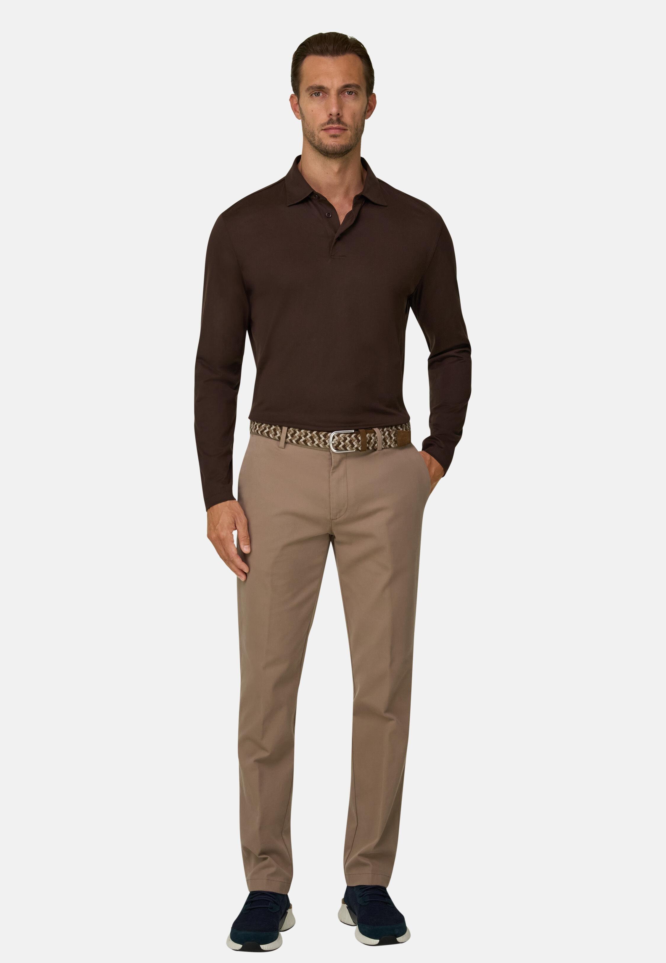بولو من جيرسيه القطن والحرير بني داكن, Dark brown, large image number 0