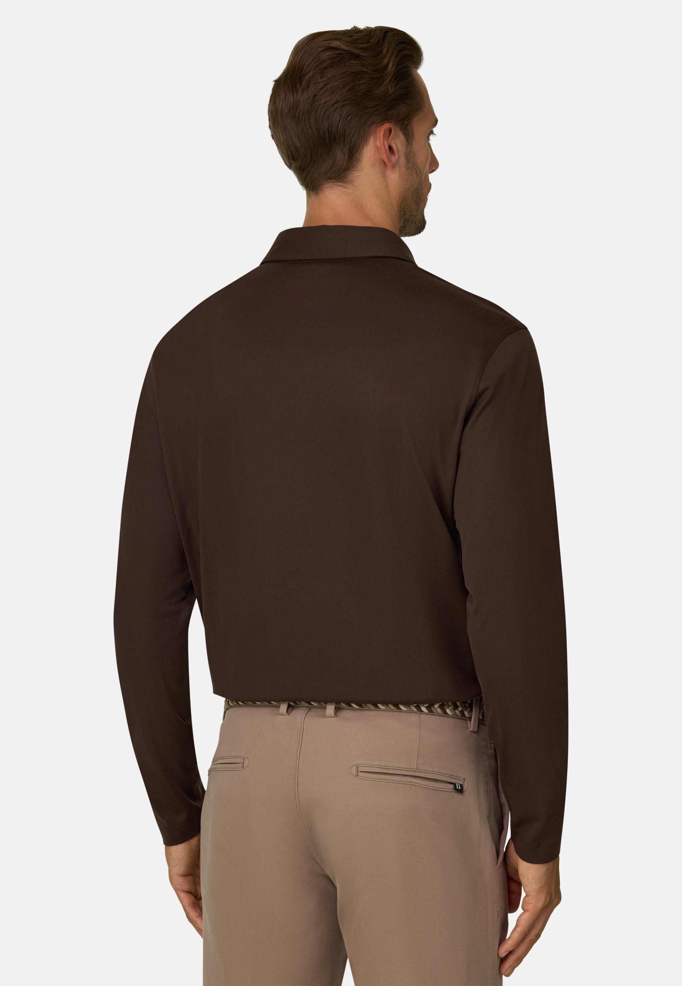 بولو من جيرسيه القطن والحرير بني داكن, Dark brown, medium