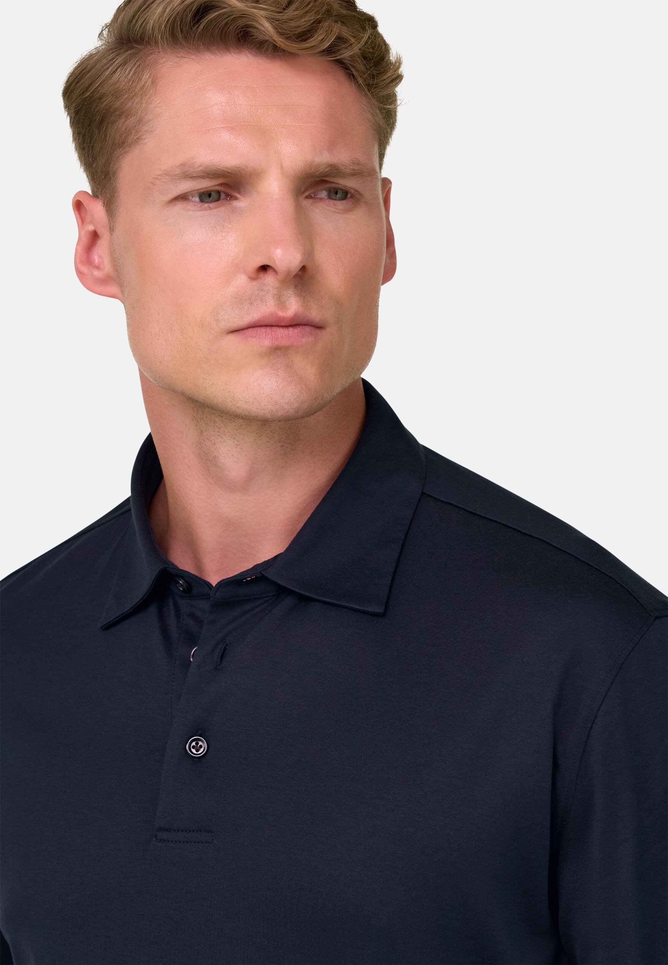Polo in Cotton and Silk Jersey, Navy Blue, Navy blue, large image number 2