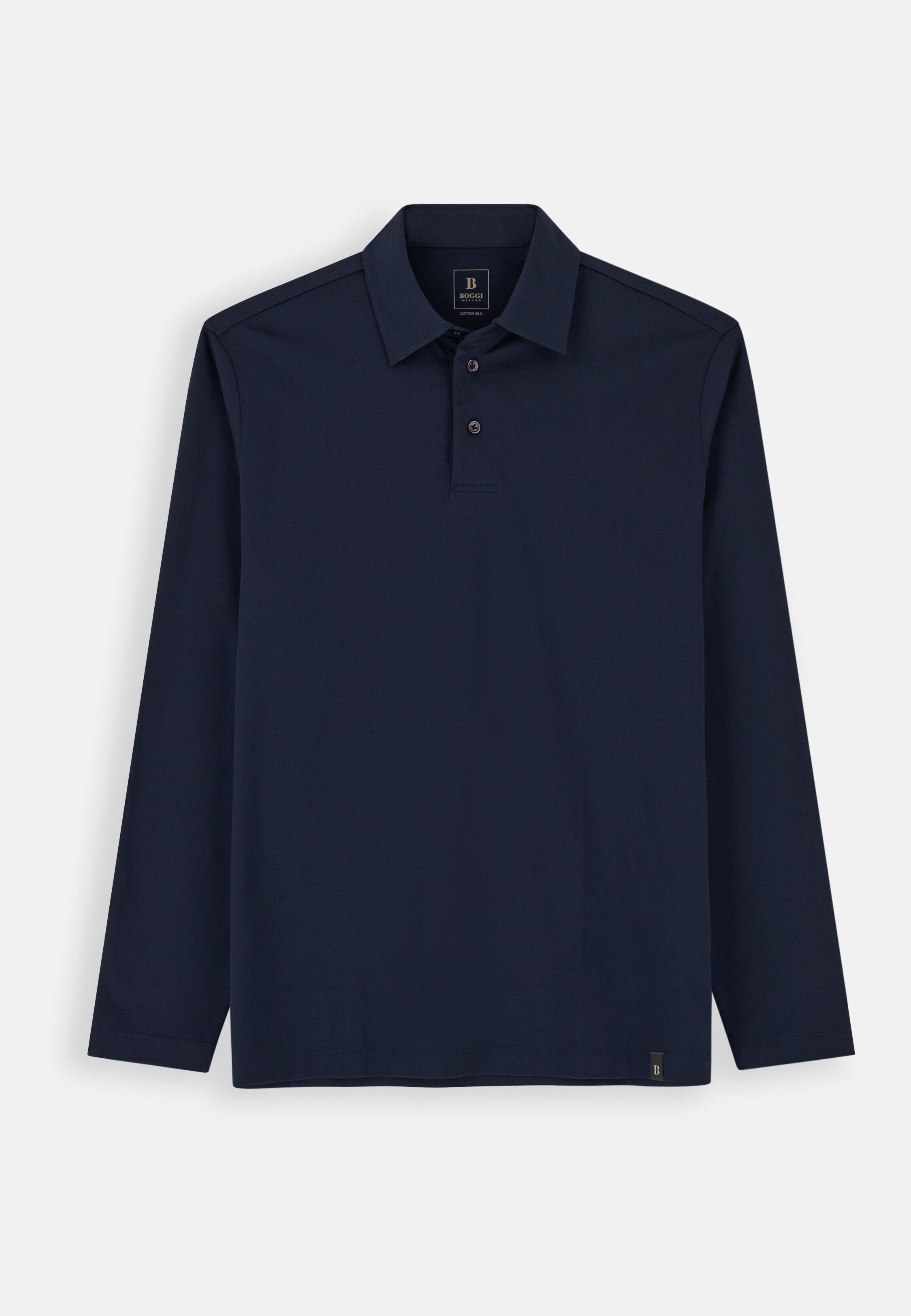 Polo in Cotton and Silk Jersey, Navy Blue, Navy blue, large image number 4