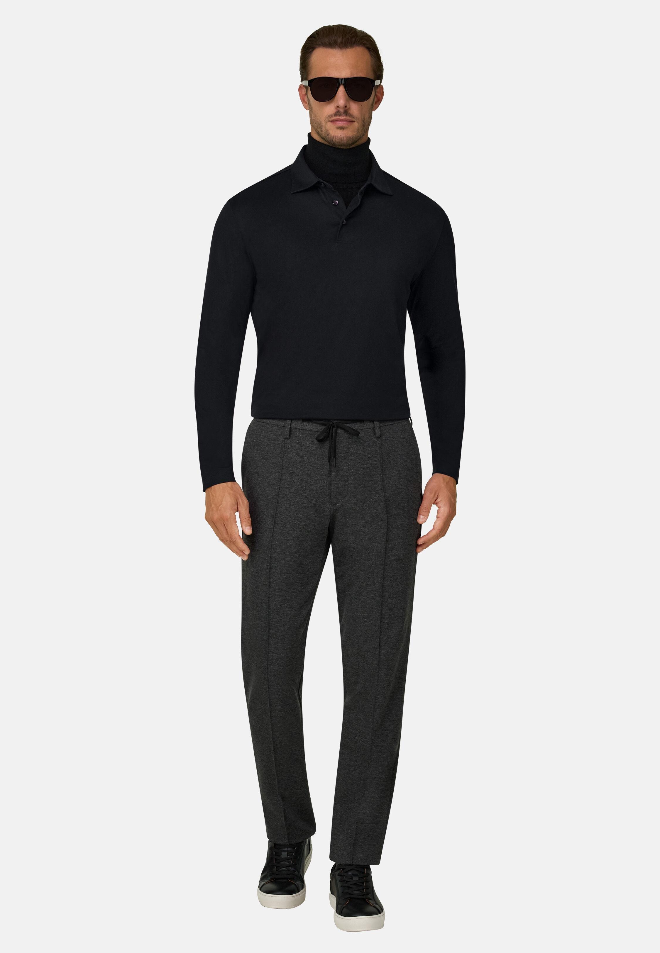 Polo in Cotton and Silk Jersey, Black, Black, large image number 0