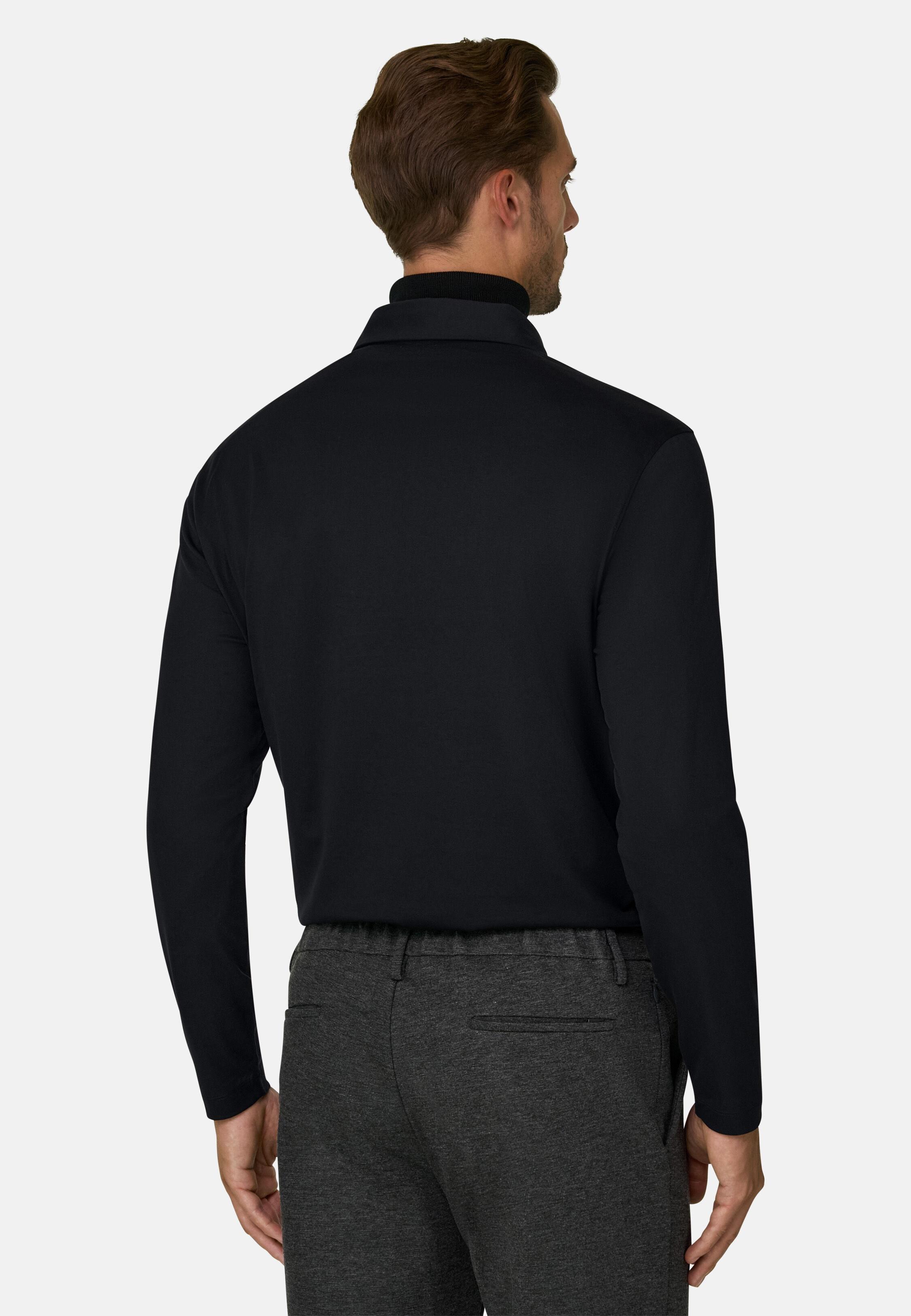 بولو من جيرسيه القطن والحرير أسود, Black, medium