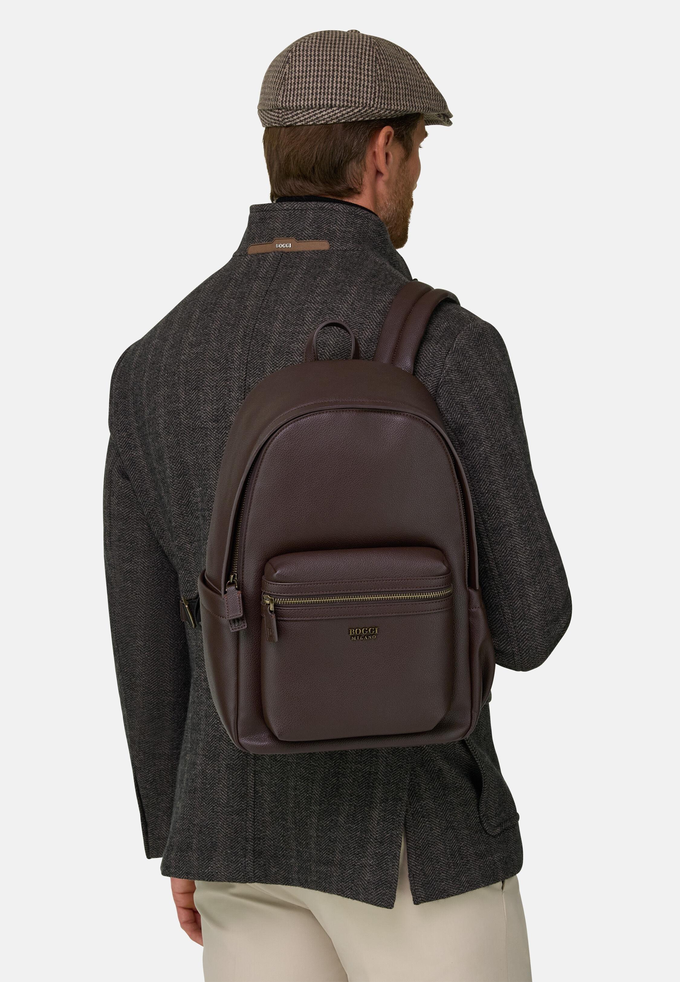 Rucksack in Leather-Effect Fabric Dark brown, Dark brown, medium