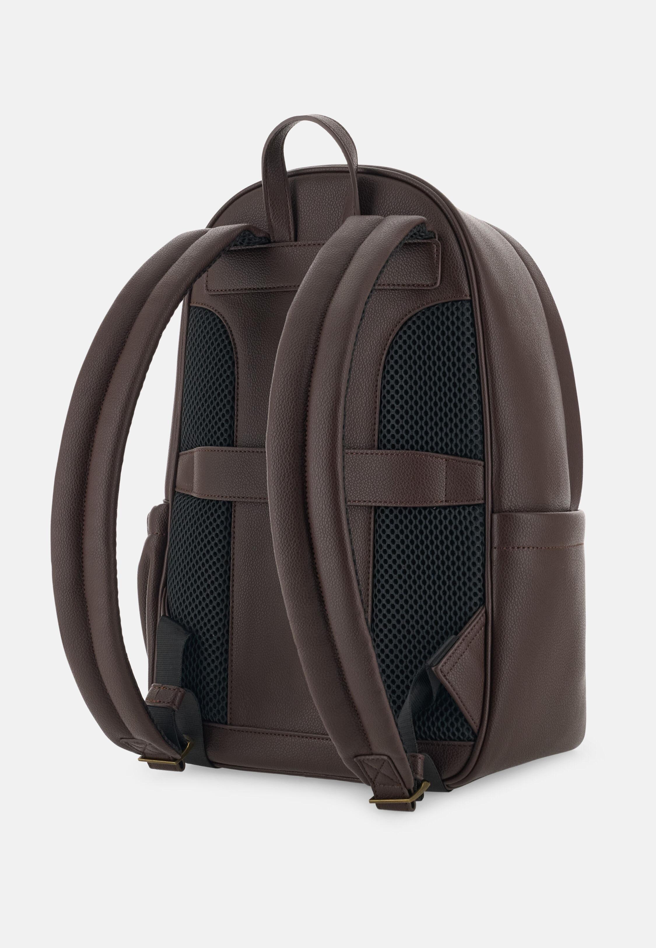 Rucksack in Leather-Effect Fabric Dark brown, Dark brown, medium