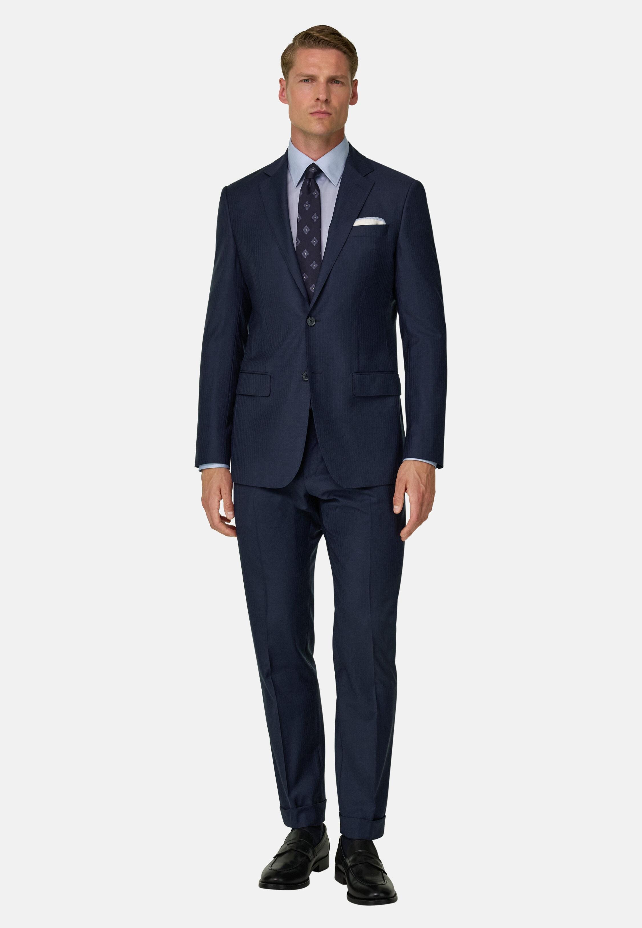 Suit in Stretch Wool Pinstripe Navy blue, Navy blue, medium