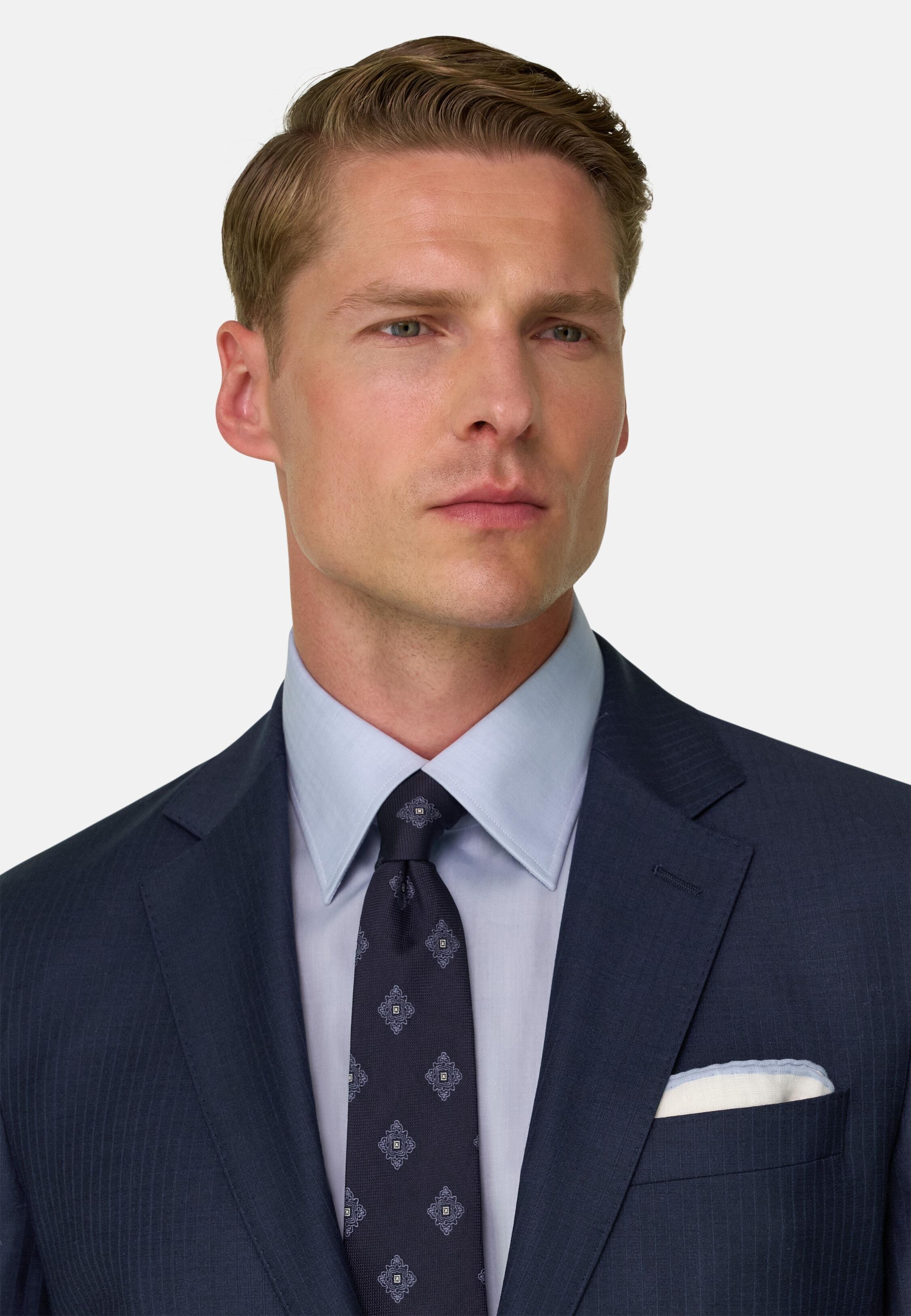 بدلة من الصوف المطاطي بنقشة خطوط رفيعة أزرق كحلي, Navy blue, large image number 2
