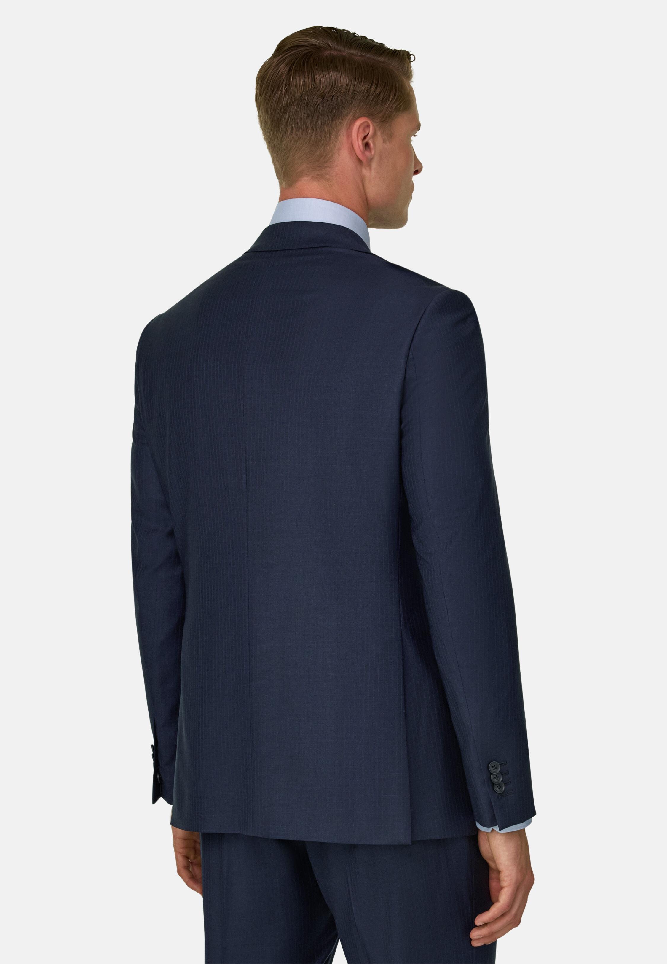 بدلة من الصوف المطاطي بنقشة خطوط رفيعة أزرق كحلي, Navy blue, large image number 3