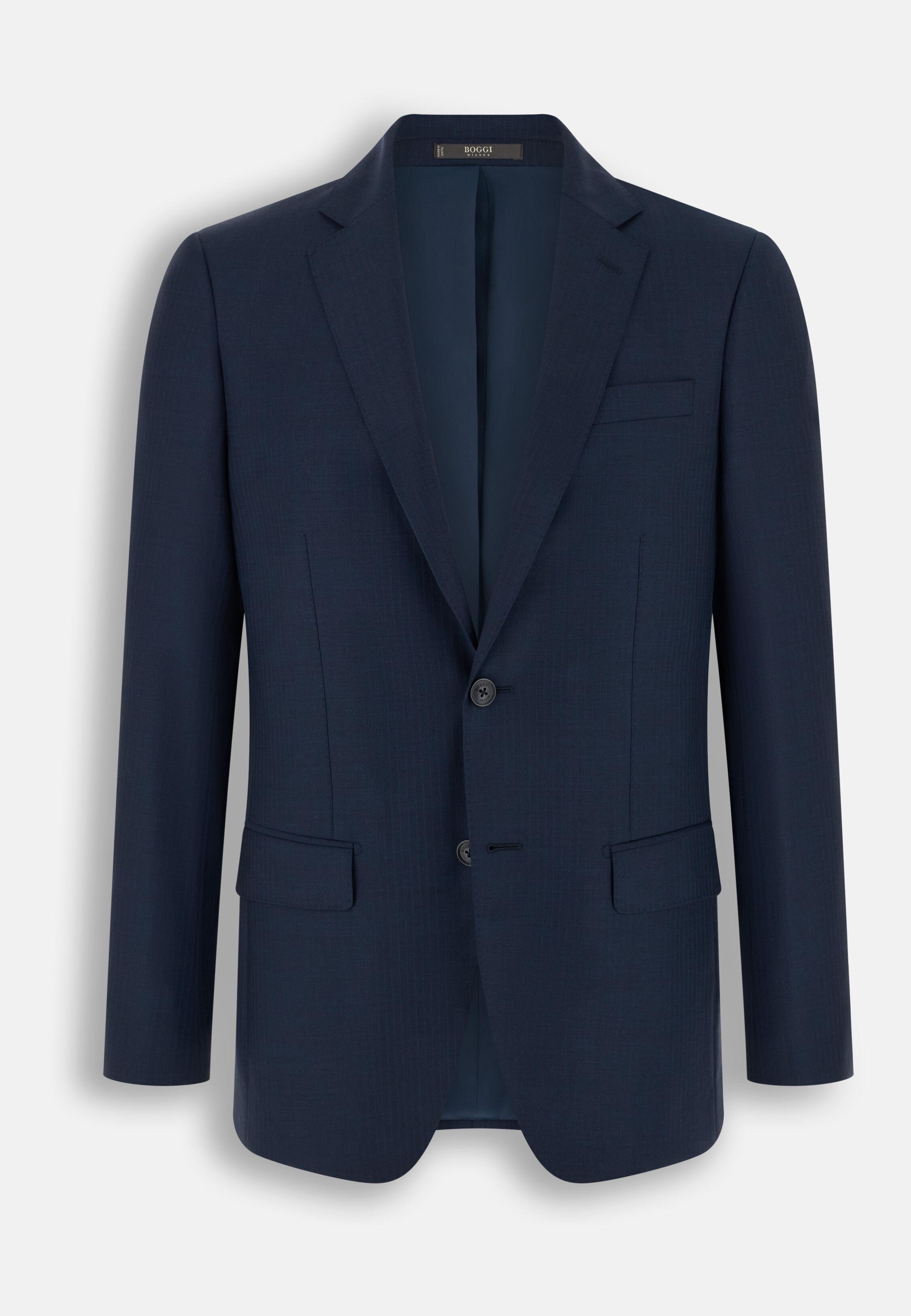 بدلة من الصوف المطاطي بنقشة خطوط رفيعة أزرق كحلي, Navy blue, large image number 4