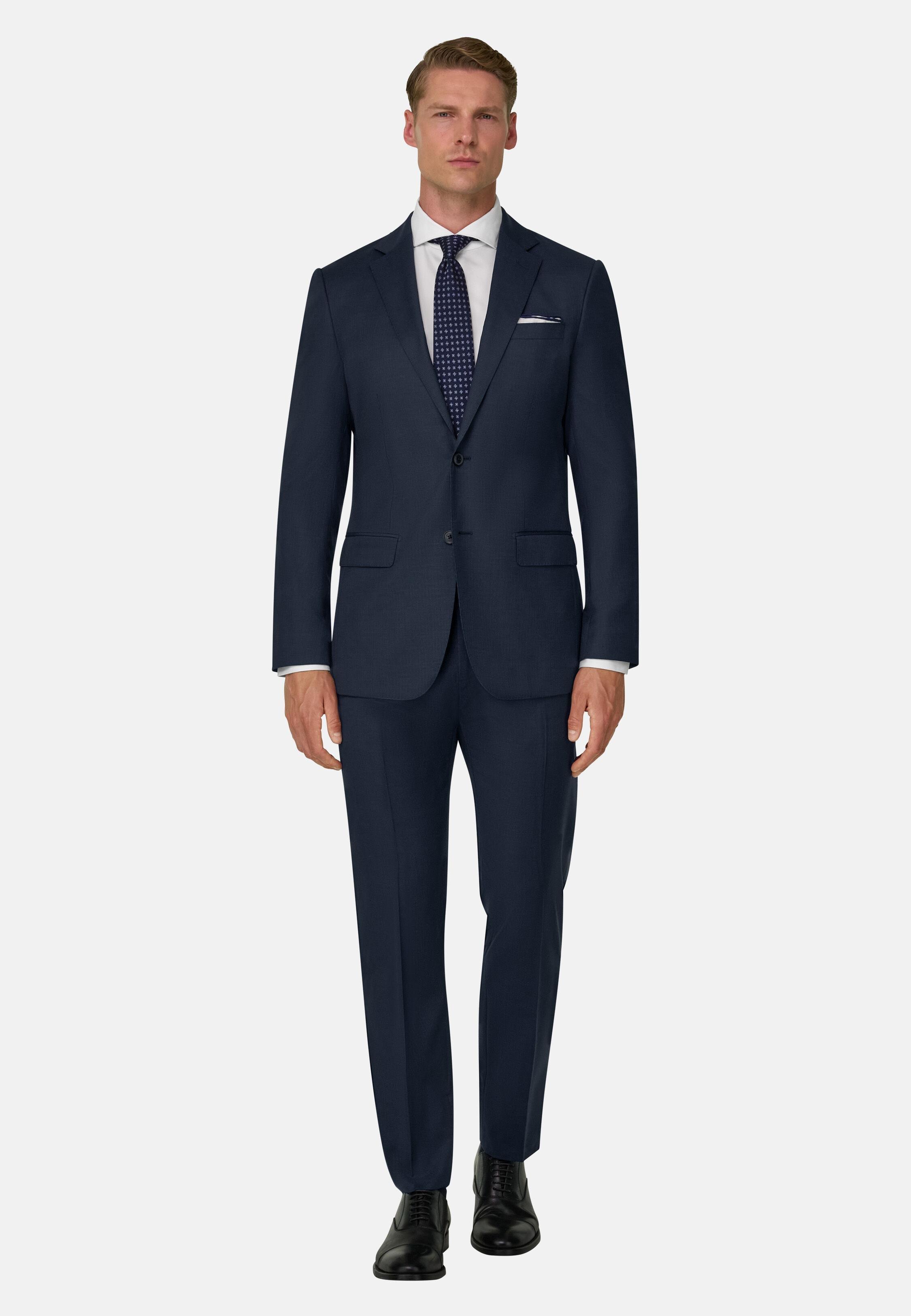 Suit Micro Patterned Stretch Wool Navy blue, Navy blue, medium