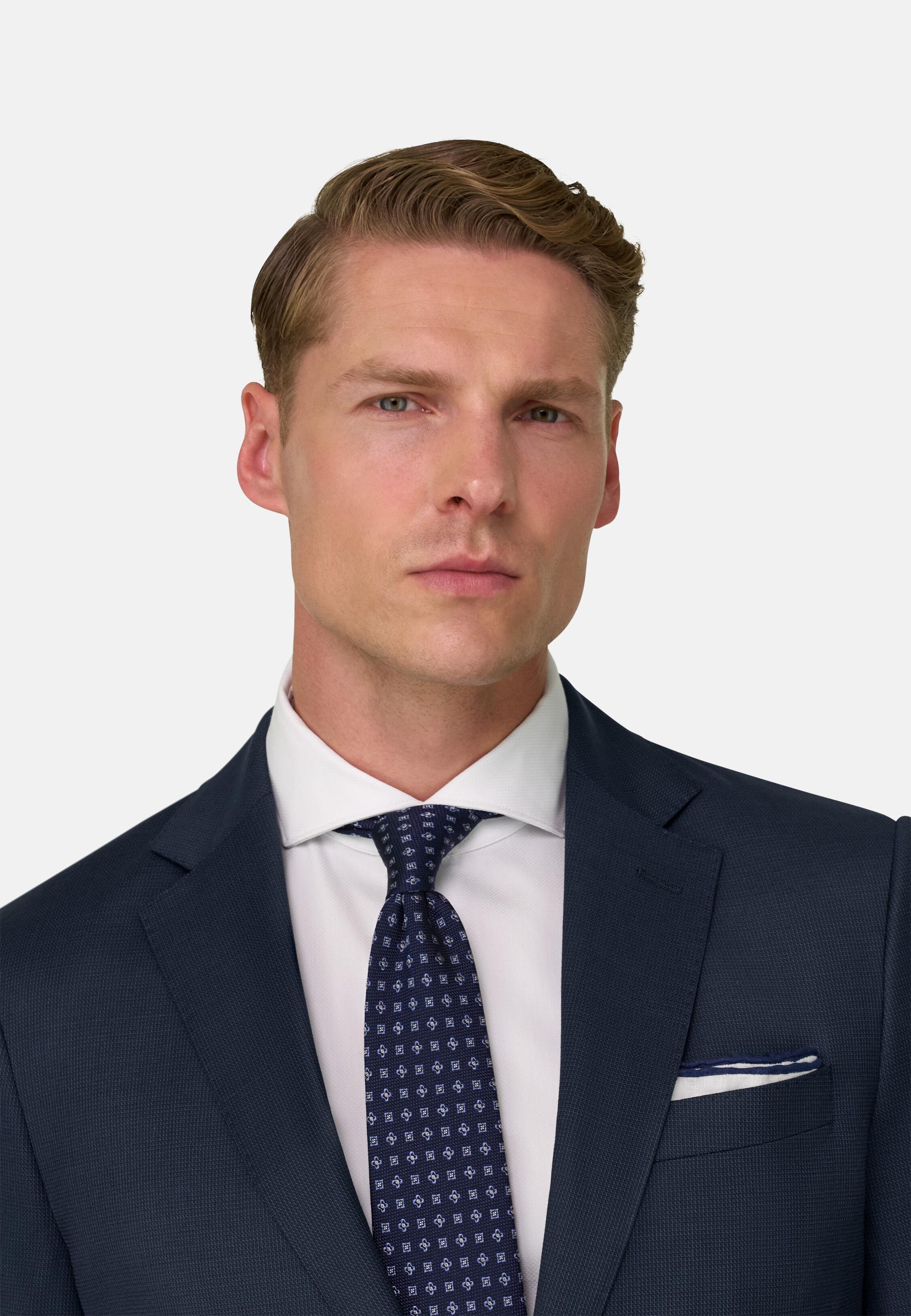 Suit Micro Patterned Stretch Wool Navy blue, Navy blue, medium