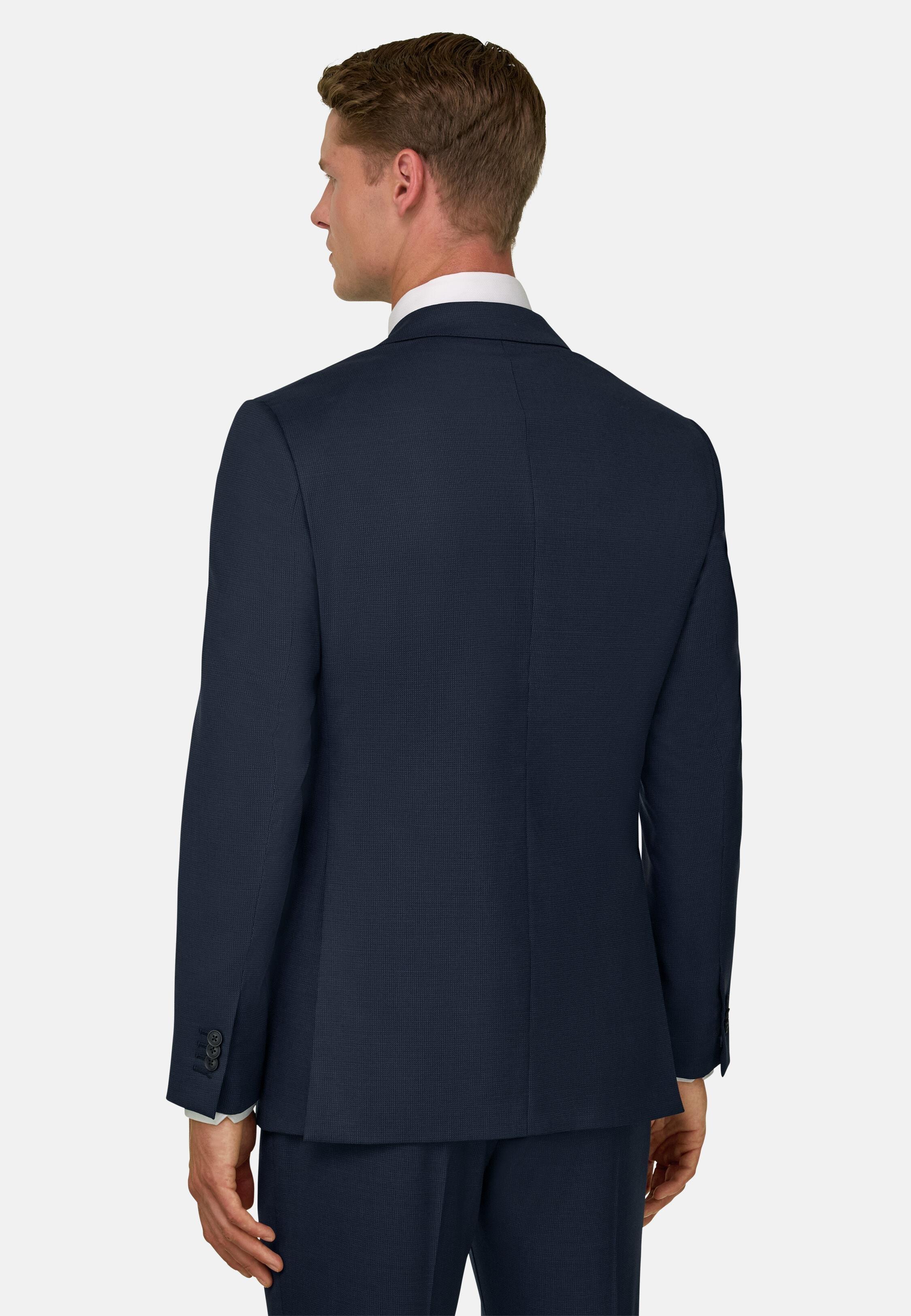 بدلة بنقشة دقيقة من الصوف المطاطي أزرق كحلي, Navy blue, large image number 3