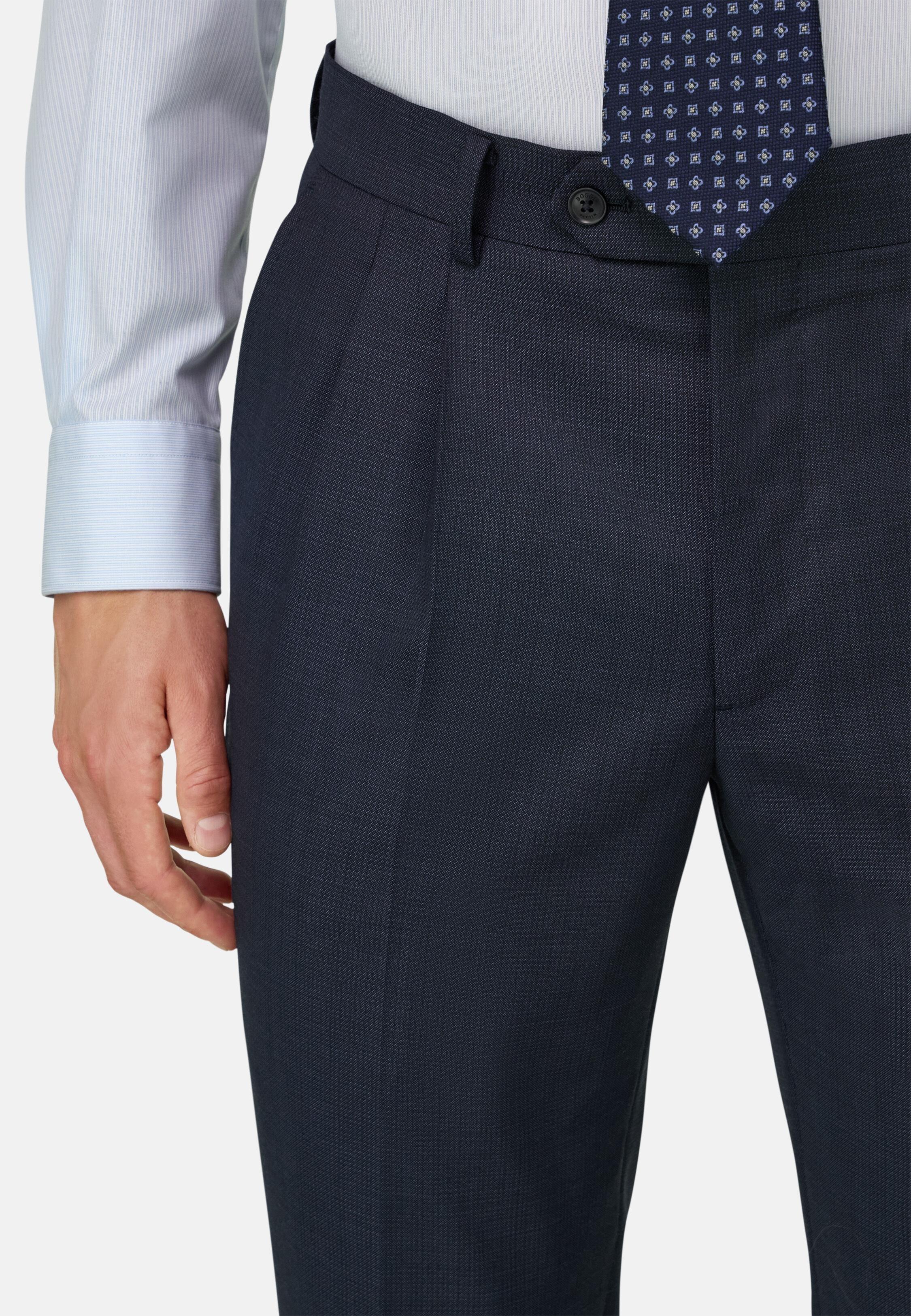بدلة مزدوجة الصدر من الصوف المنقوش أزرق كحلي, Navy blue, medium